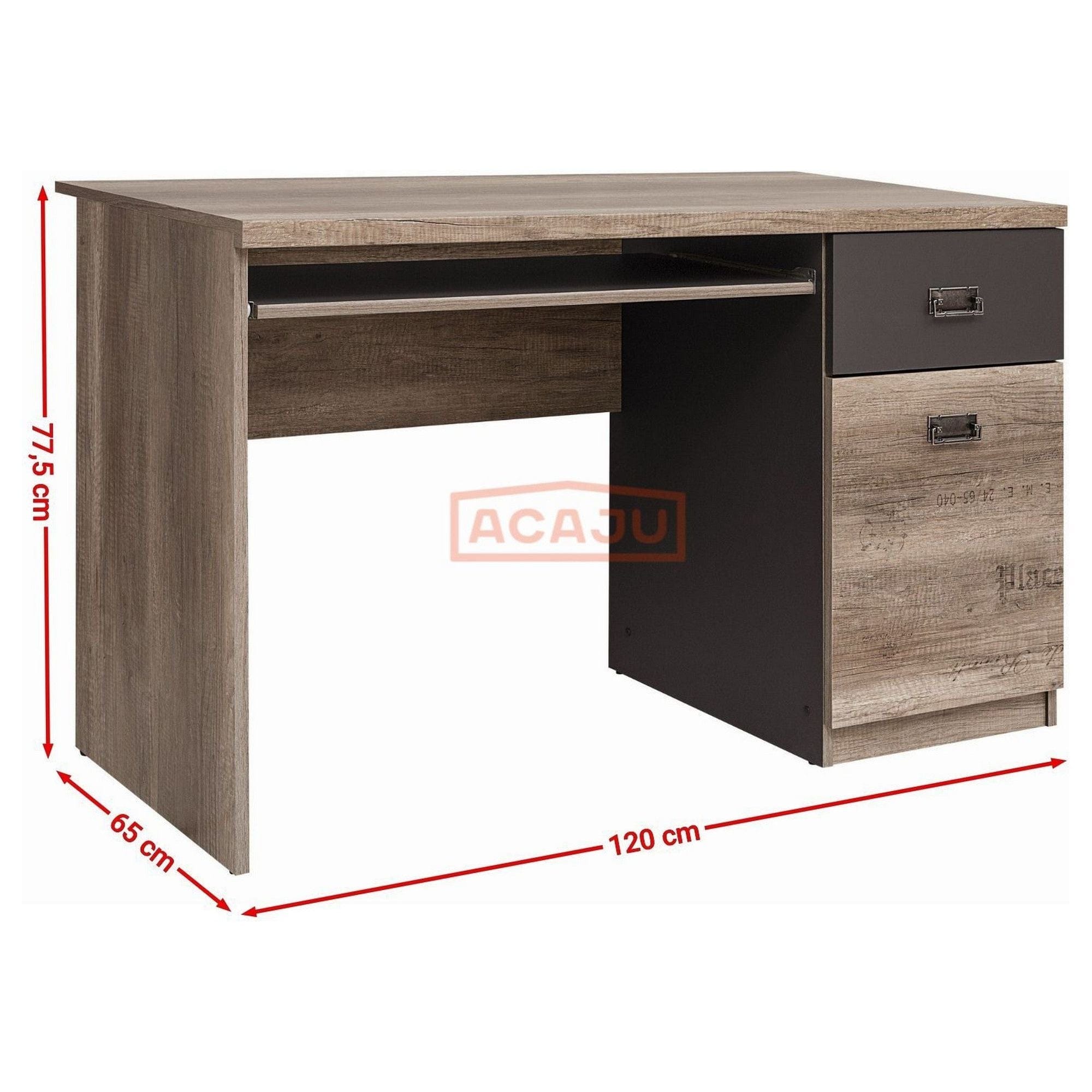 Birou MALCOLM, stejar inchis/gri, PAL, 120x65x76 cm