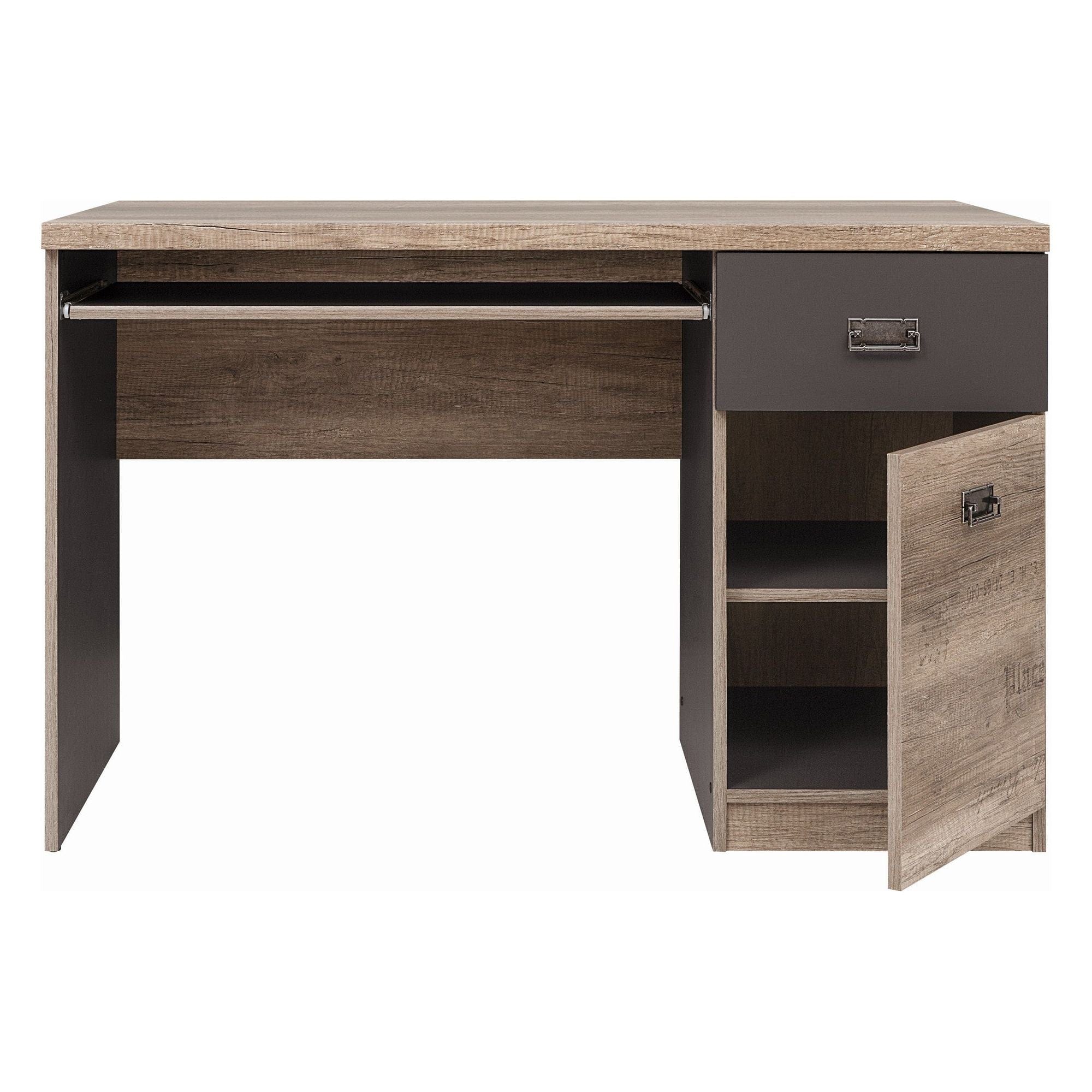Birou MALCOLM, stejar inchis/gri, PAL, 120x65x76 cm