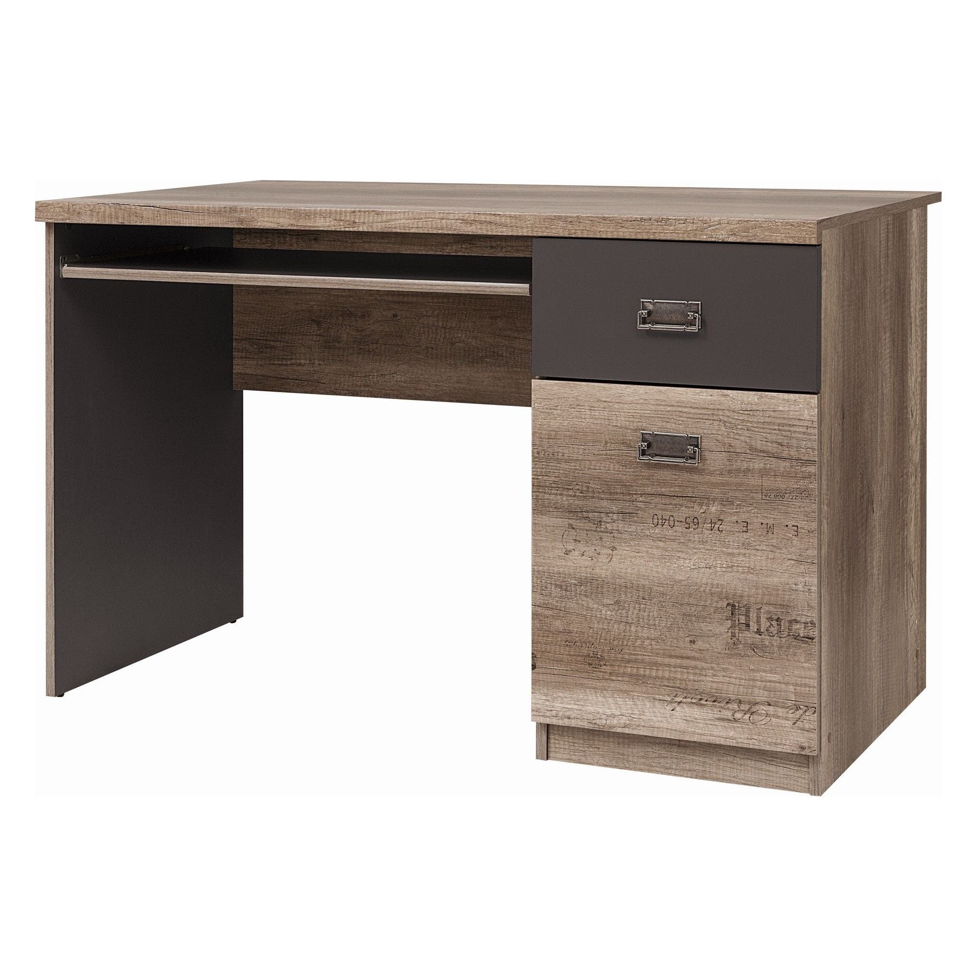 Birou MALCOLM, stejar inchis/gri, PAL, 120x65x76 cm