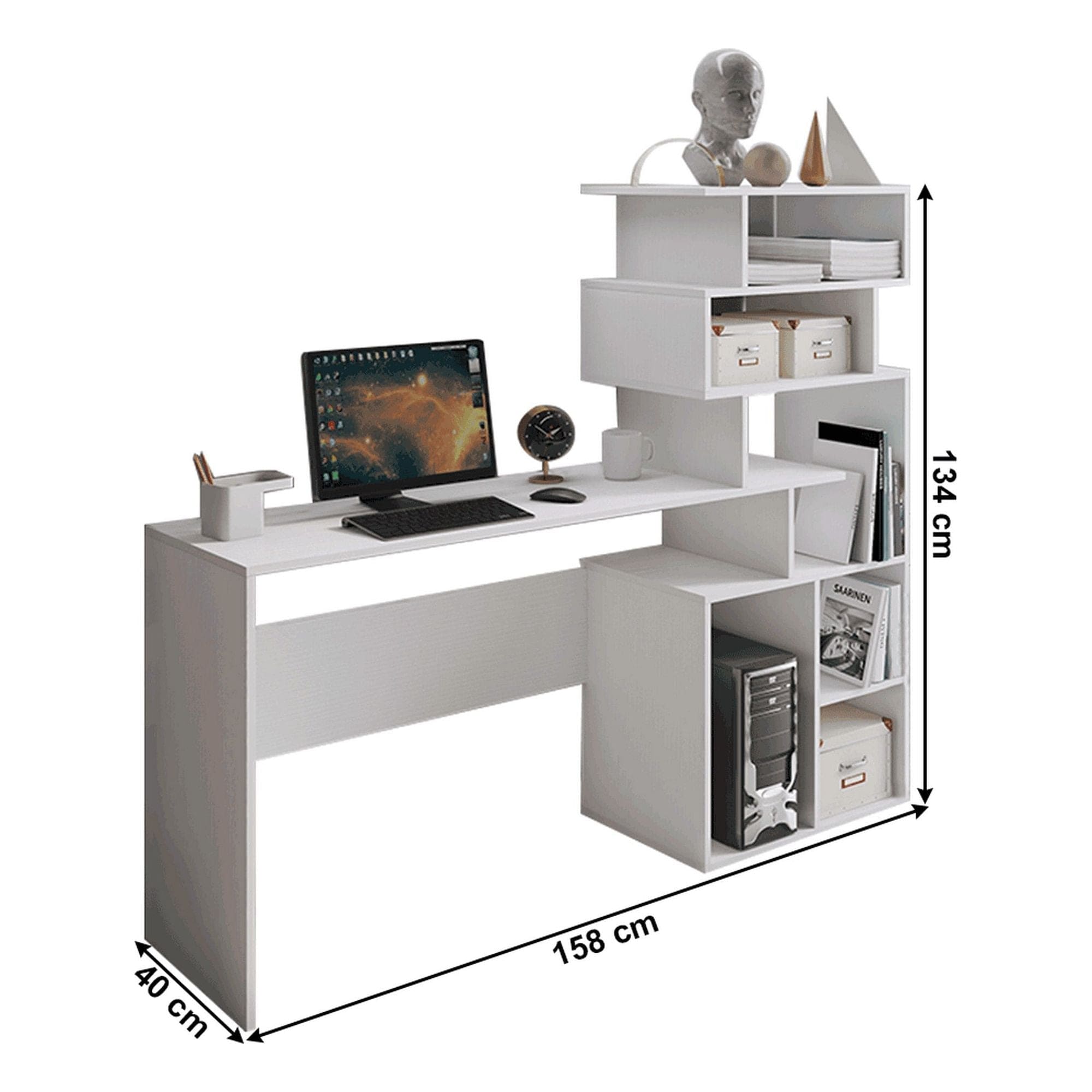 Birou MAXIM, alb, DTD laminat, 158x40x134 cm