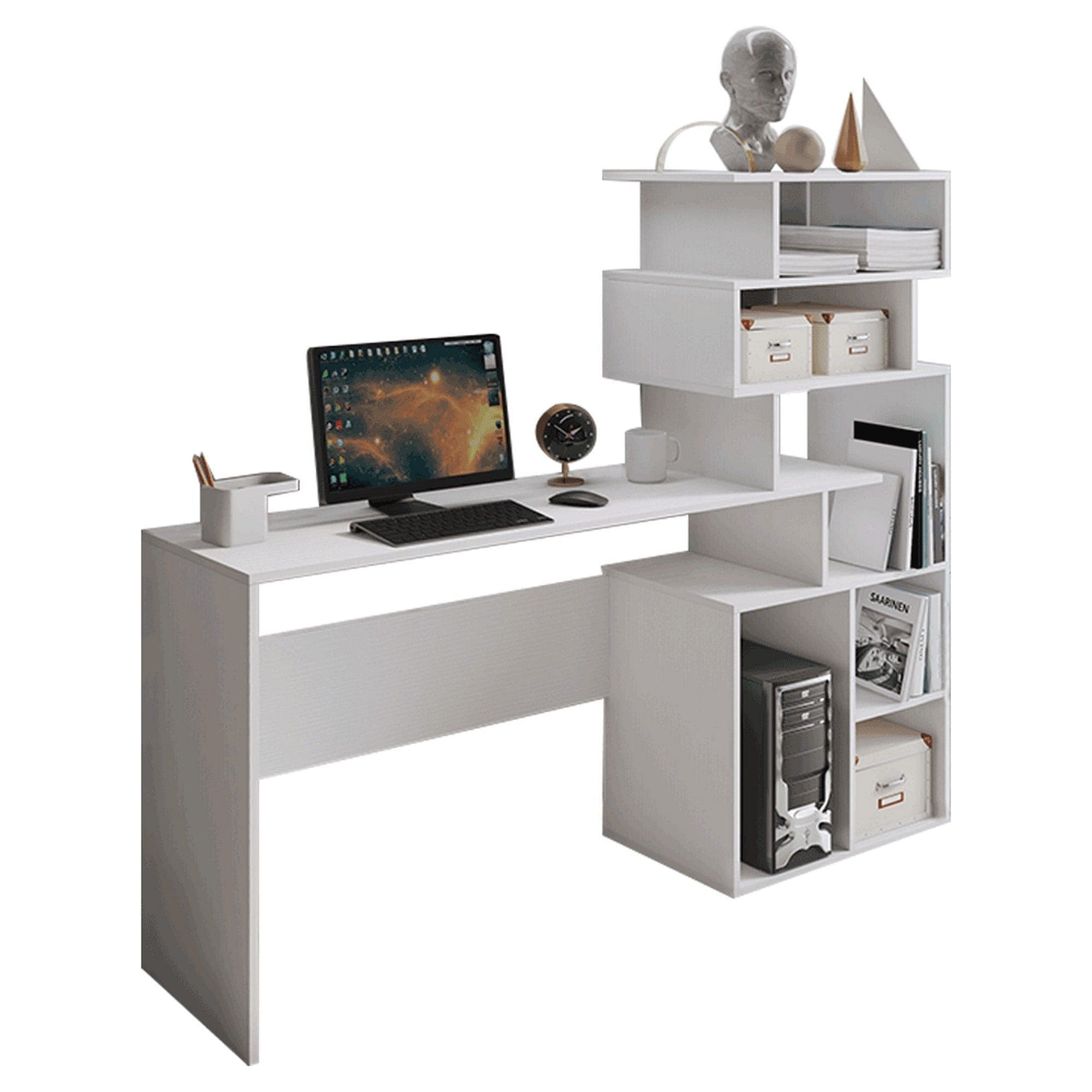 Birou MAXIM, alb, DTD laminat, 158x40x134 cm