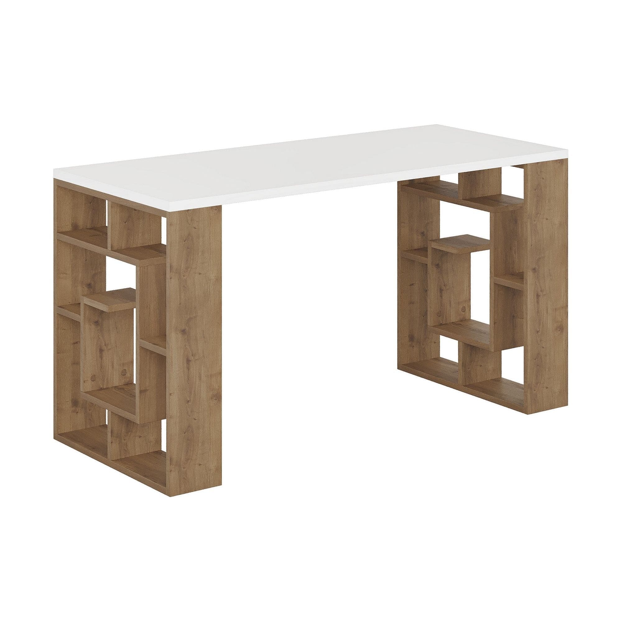 Birou MAZE, alb/stejar inchis, PAL melaminat, 140x60x75 cm