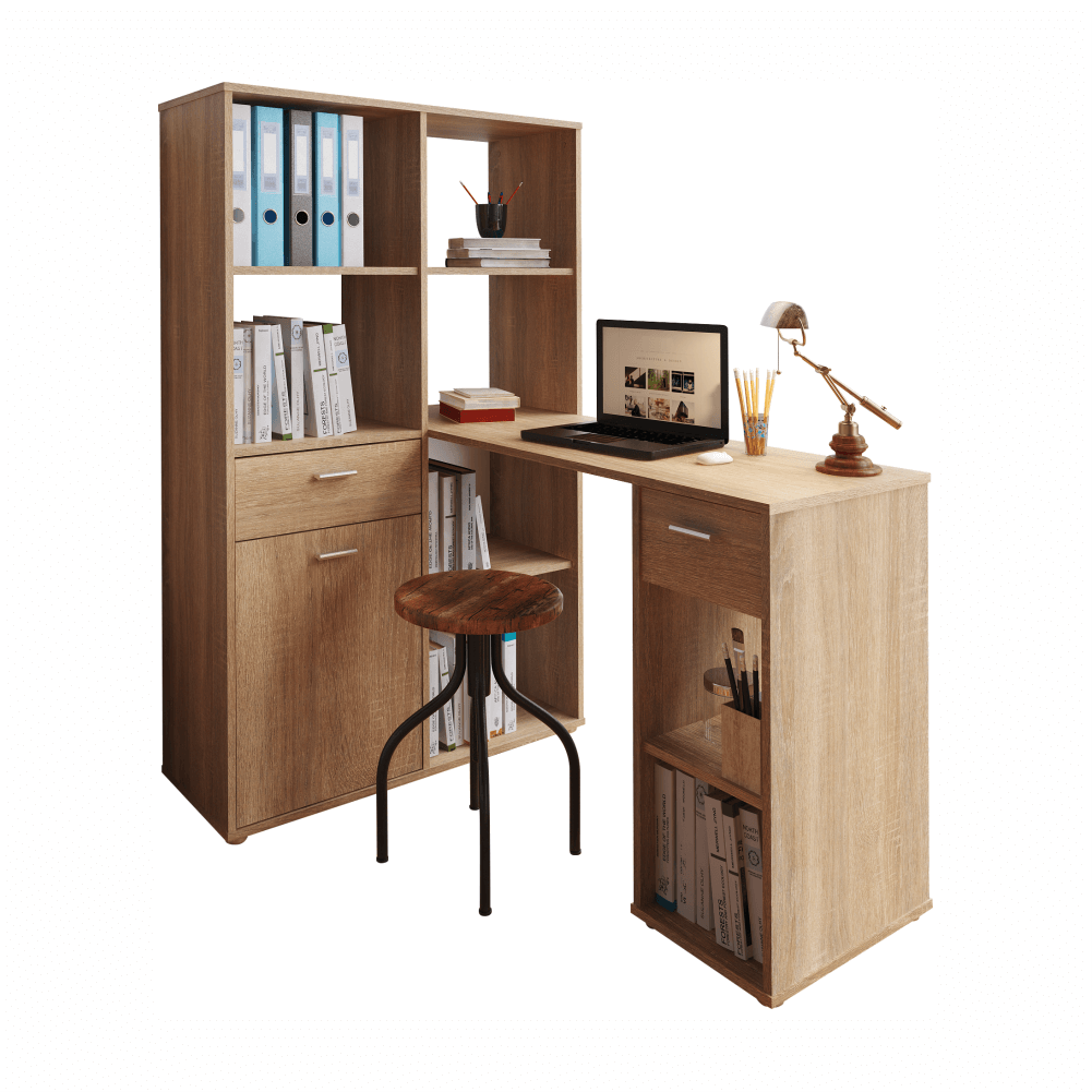 Birou MINESON, stejar sonoma, PAL melaminat, 124x90x145 cm