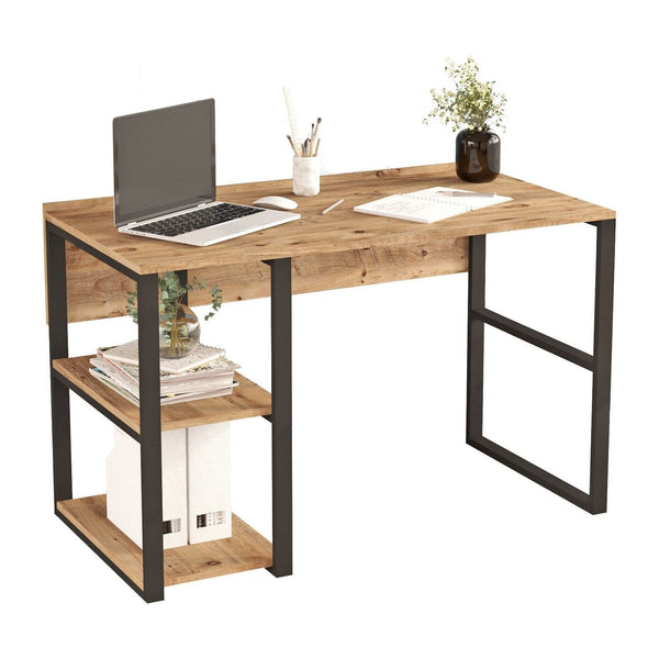 Birou ML8-A, stejar/negru, PAL melaminat/metal, 120x60x75 cm