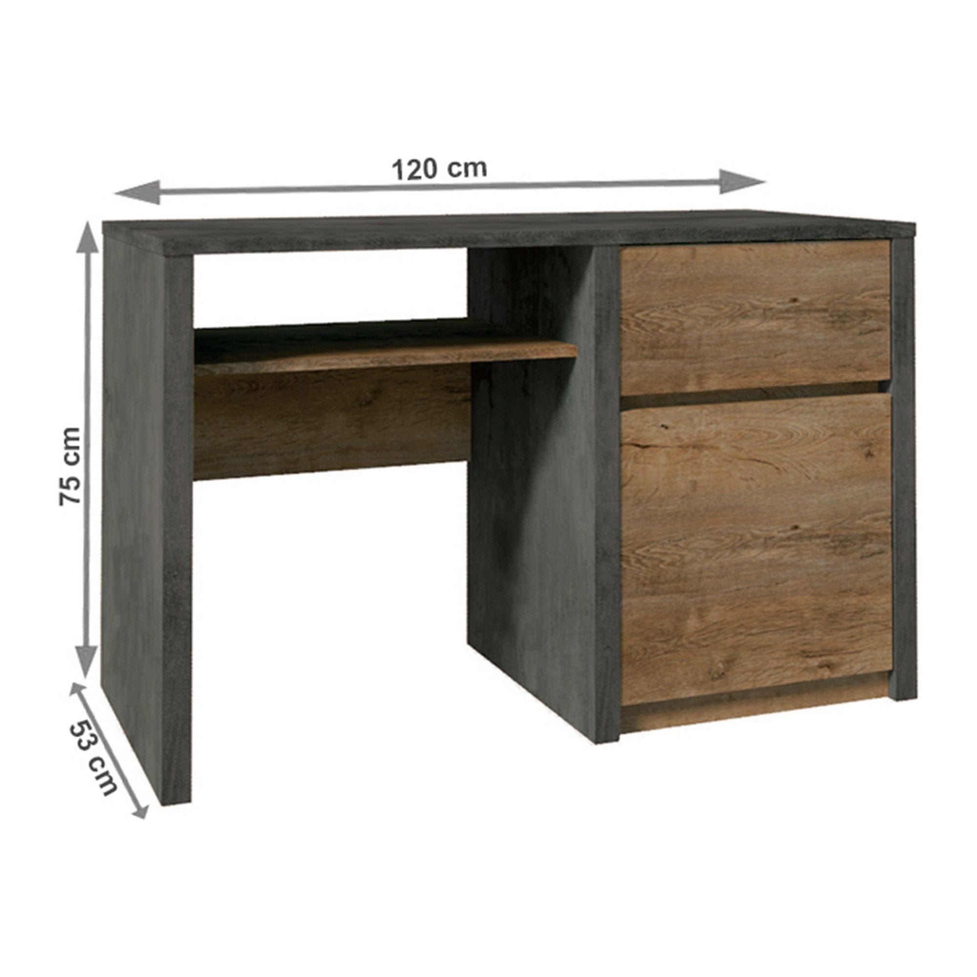 Birou MONTANA B1, gri mat/stejar lefkas inchis, PAL melaminat, 120x53x75 cm