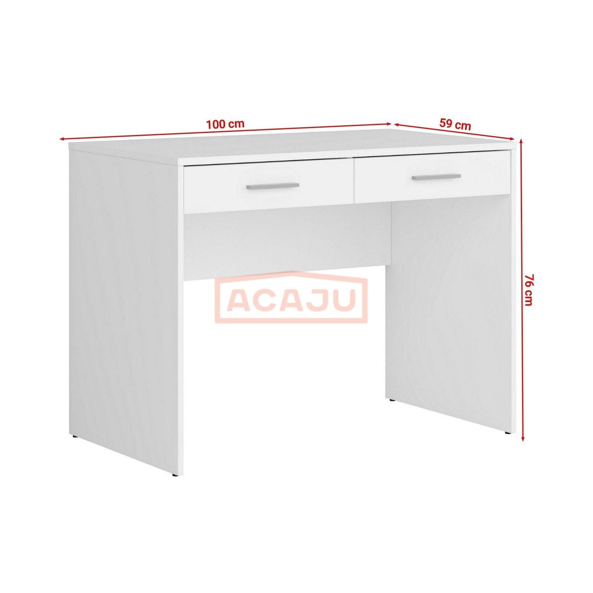 Birou NEPO PLUS, alb, PAL laminat, cu 2 sertare, 100x59x76 cm