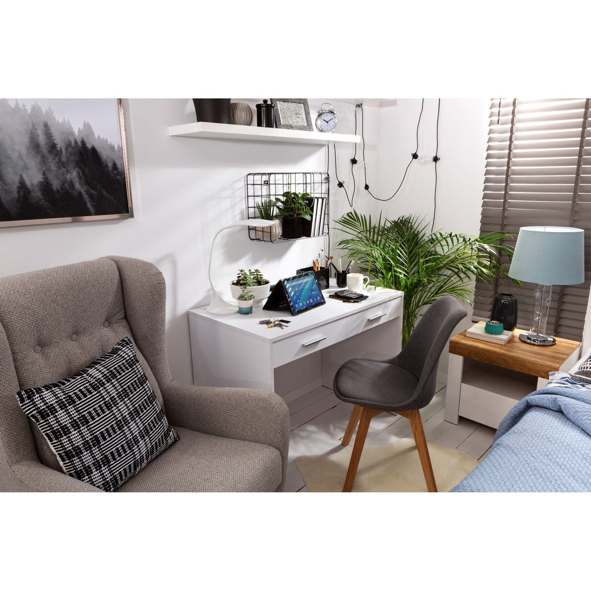 Birou NEPO PLUS, alb, PAL laminat, cu 2 sertare, 100x59x76 cm