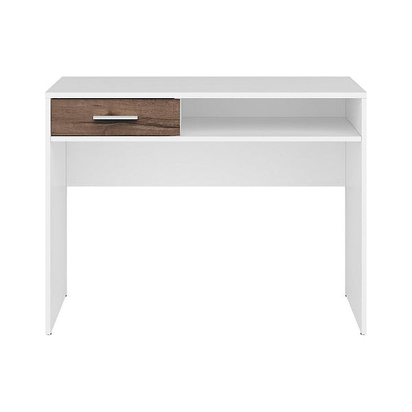 Birou NEPO PLUS, alb/stejar inchis, PAL laminat, 100x59x76 cm