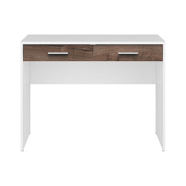 Birou NEPO PLUS, alb/stejar inchis, PAL laminat, cu 2 sertare, 100x59x76 cm