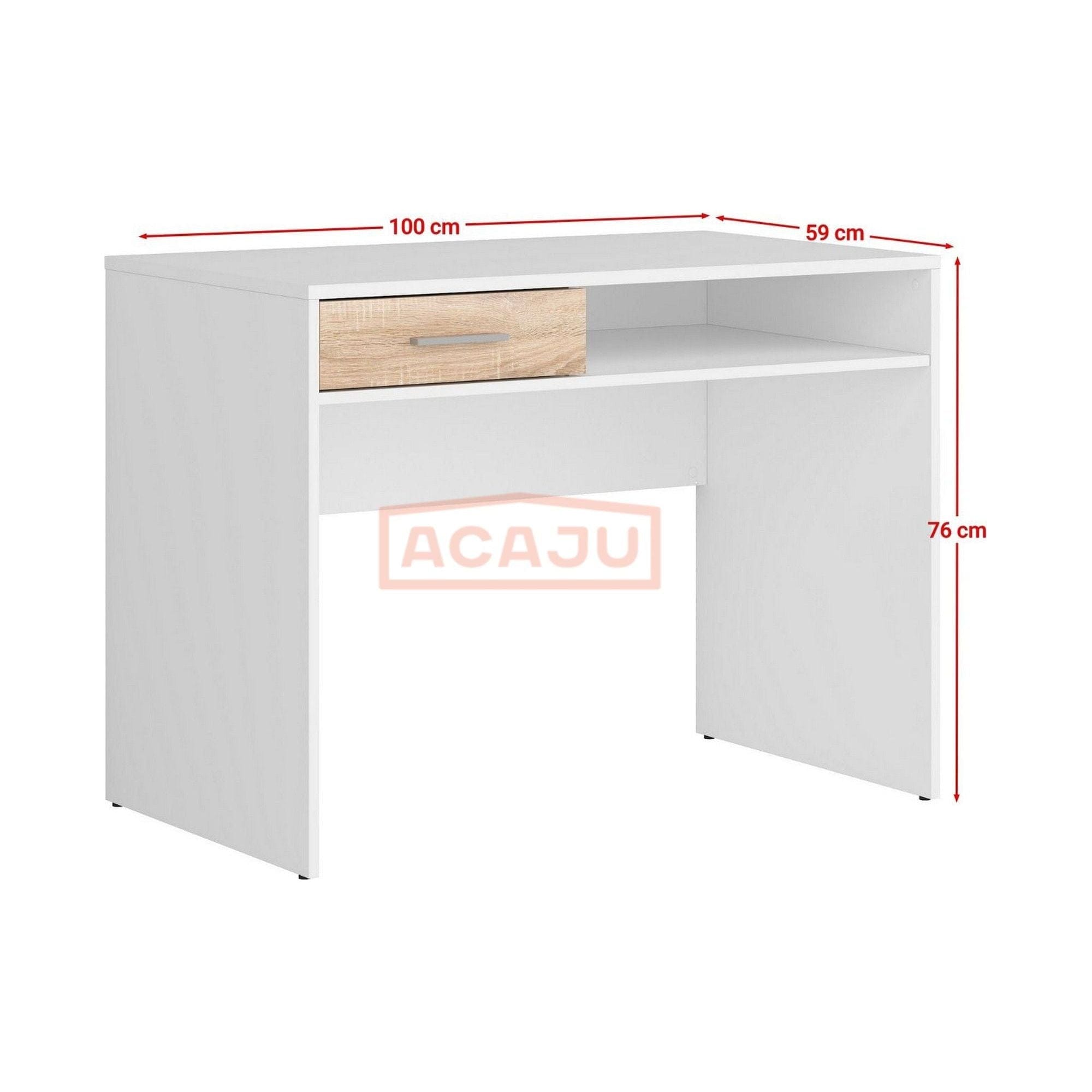 Birou NEPO PLUS, alb/stejar sonoma, PAL laminat, 100x59x76 cm
