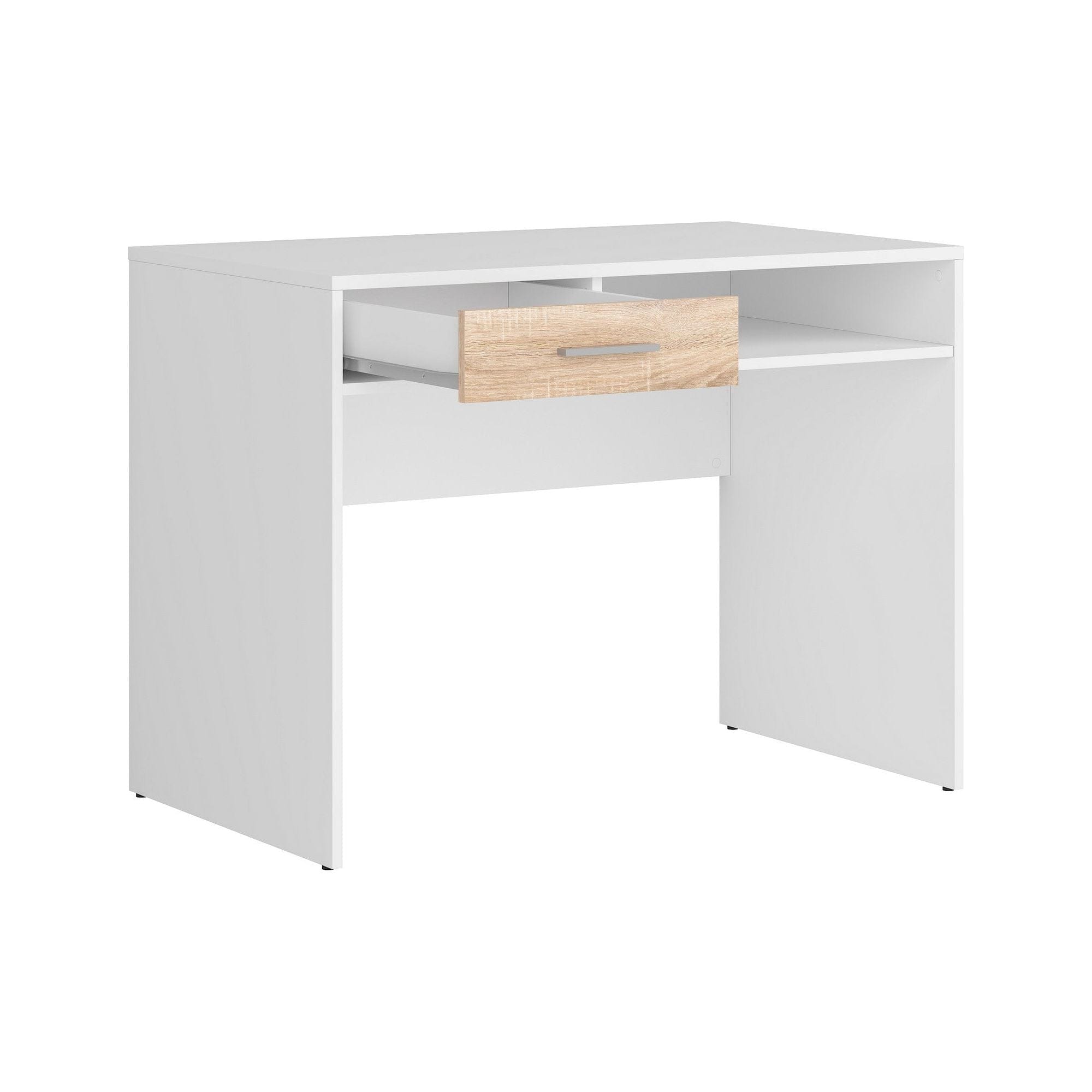 Birou NEPO PLUS, alb/stejar sonoma, PAL laminat, 100x59x76 cm