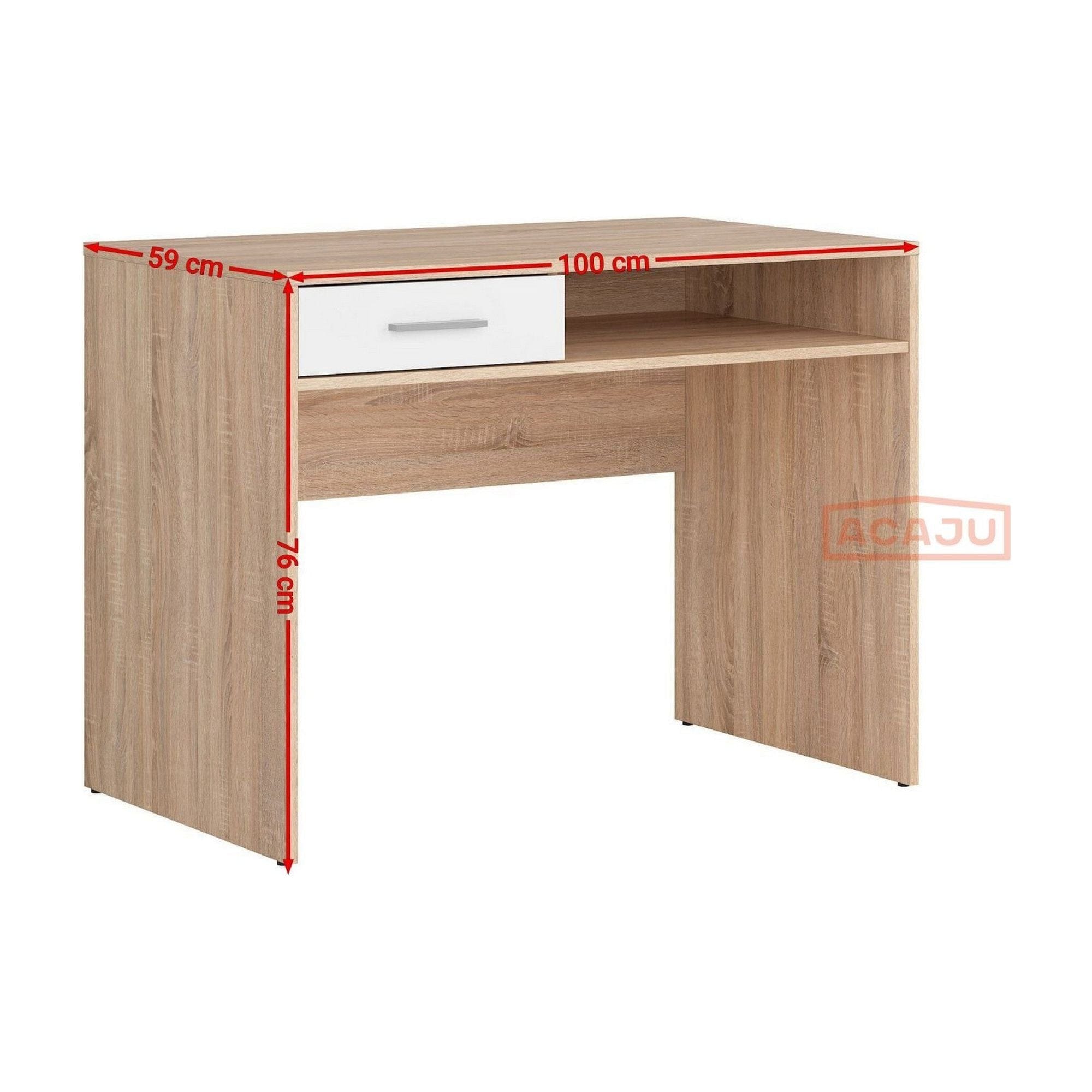 Birou NEPO PLUS, stejar sonoma/alb, PAL laminat, 100x59x76 cm
