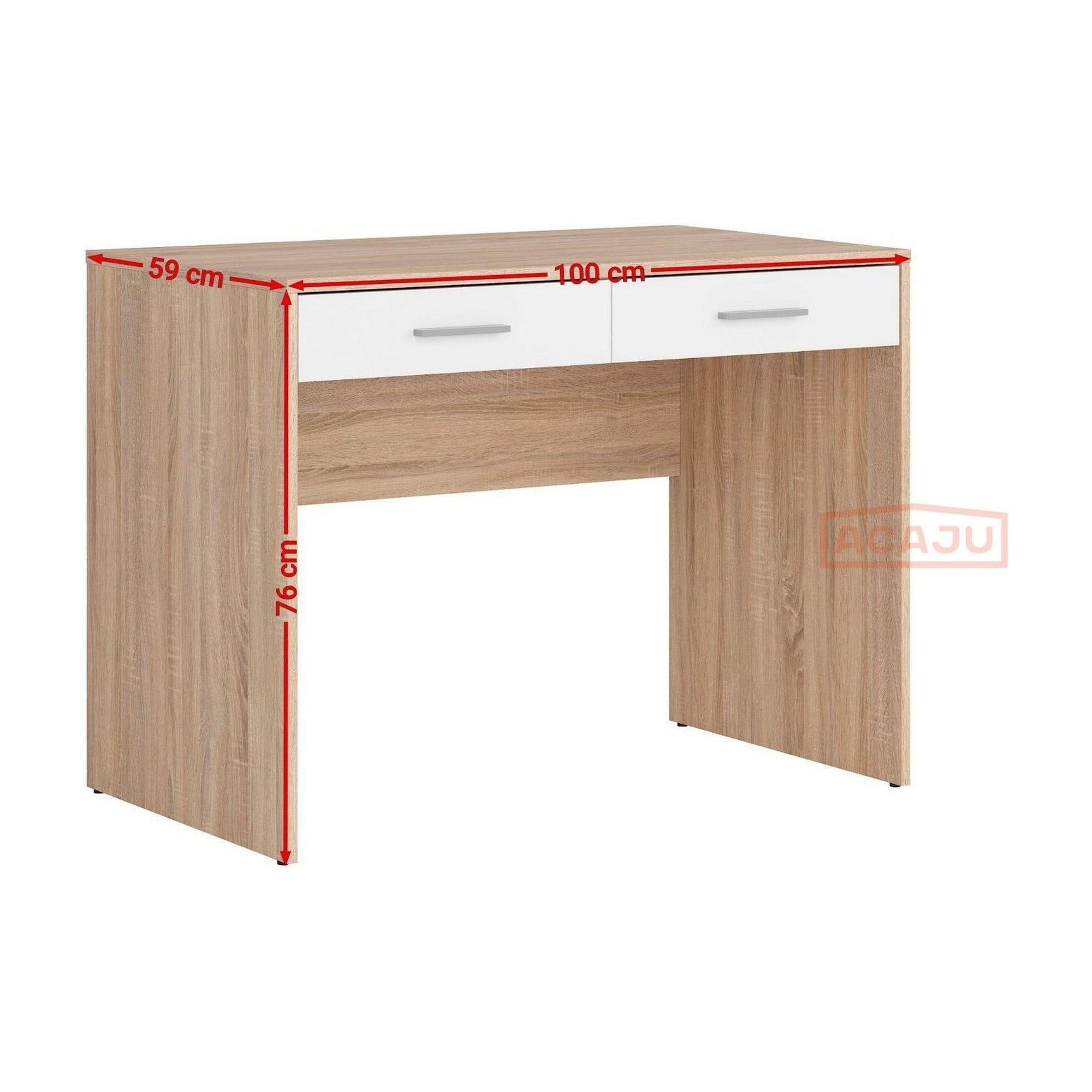 Birou NEPO PLUS, stejar sonoma/alb, PAL laminat, cu 2 sertare, 100x59x76 cm