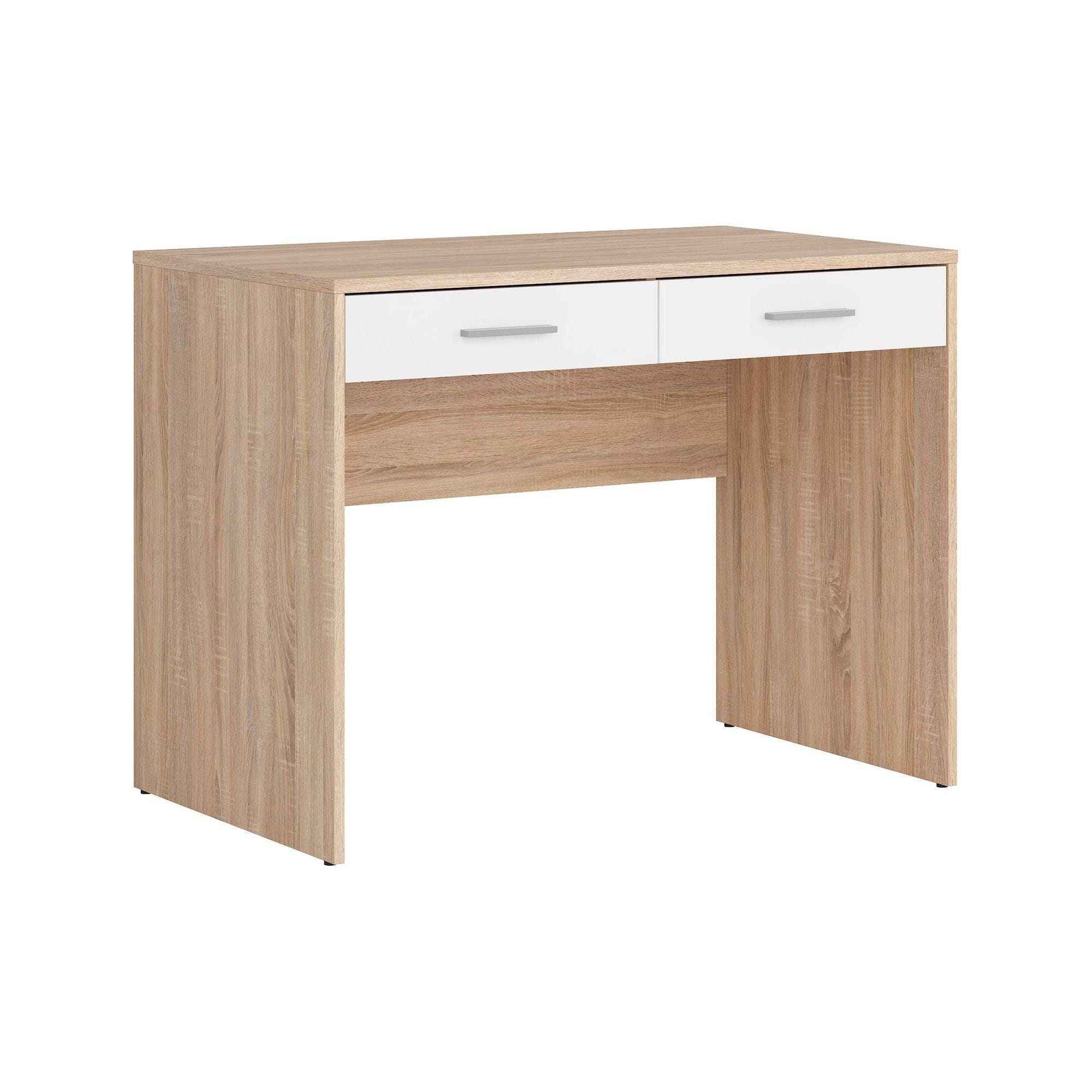 Birou NEPO PLUS, stejar sonoma/alb, PAL laminat, cu 2 sertare, 100x59x76 cm