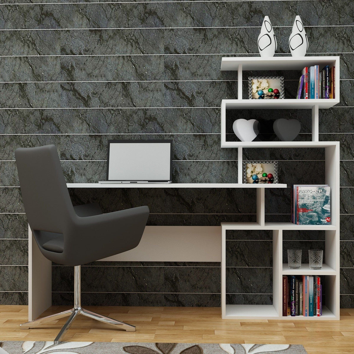 Birou NEXT, alb, PAL melaminat, 160x40x135 cm