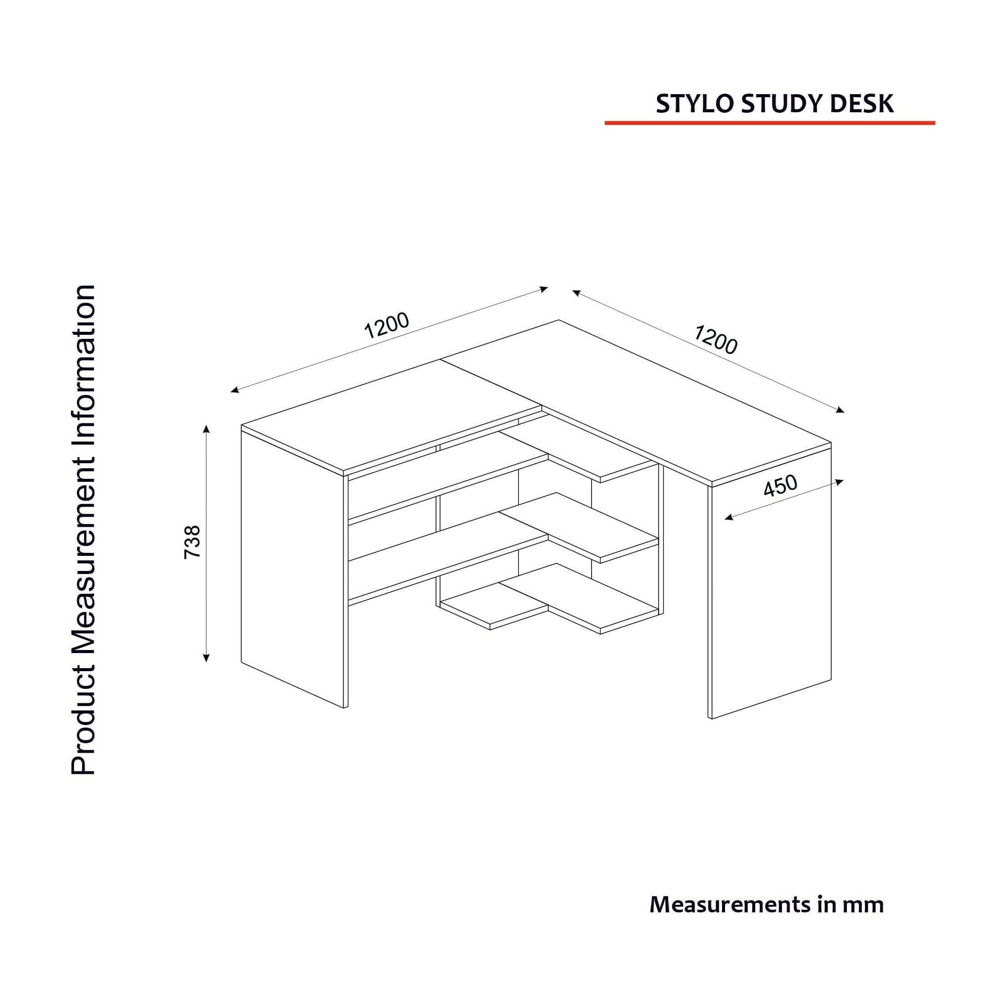 Birou STYLO, stejar/gri, PAL melaminat, 120x120x74 cm