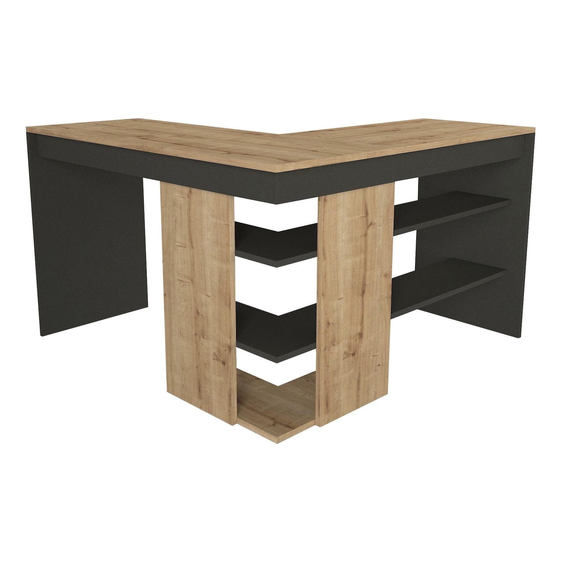 Birou STYLO, stejar/gri, PAL melaminat, 120x120x74 cm