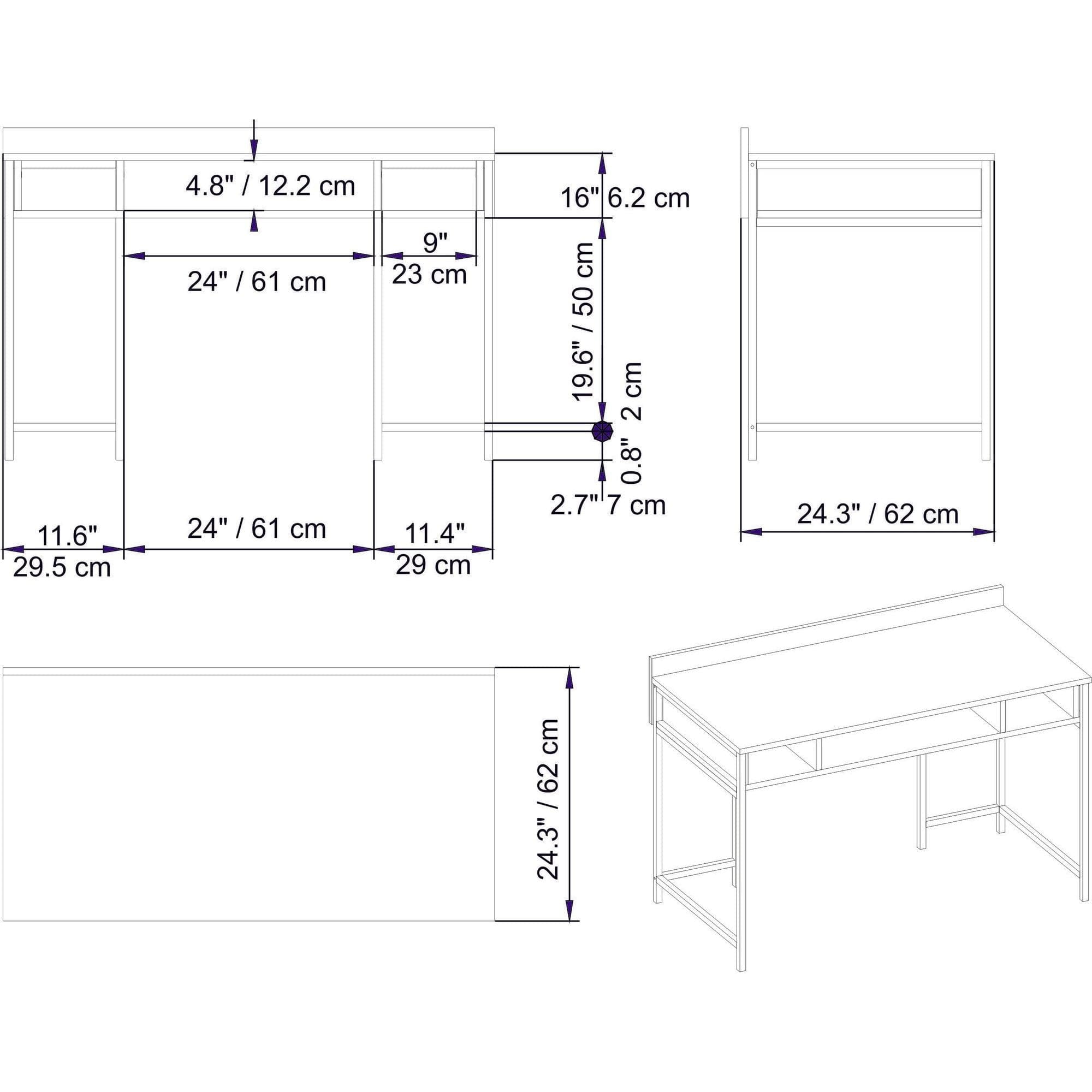 Birou TUMATA, stejar/negru, PAL melaminat/metal, 120x62x65 cm