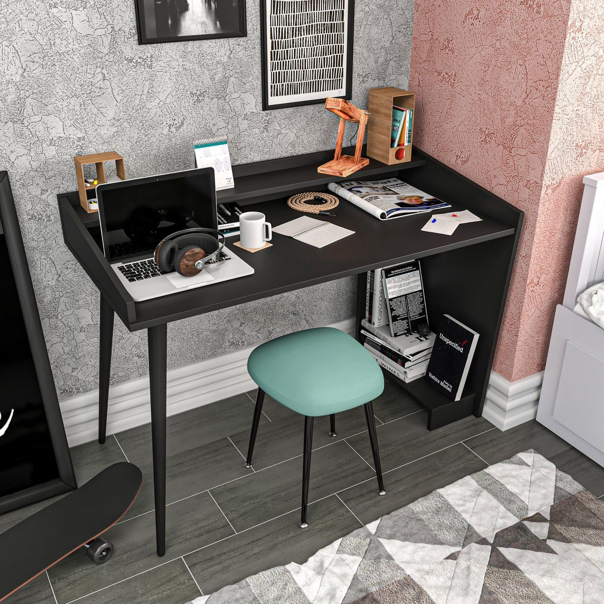 Birou VANESSA, negru, PAL melaminat, 122x59x88 cm