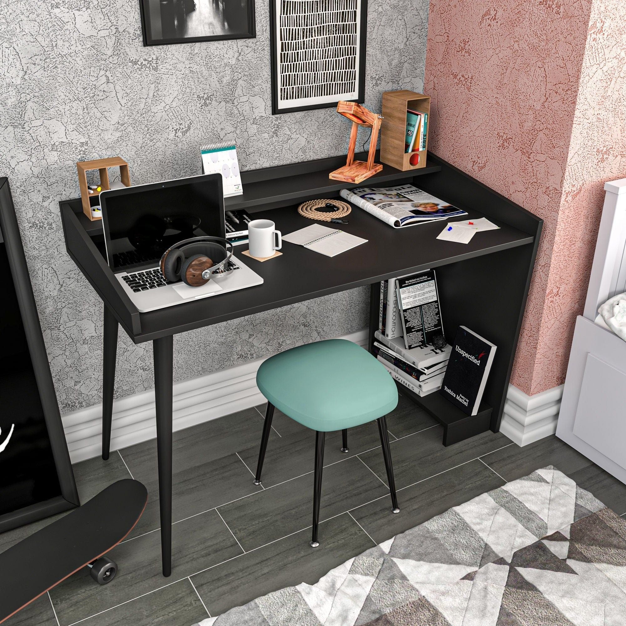 Birou VANESSA, negru, PAL melaminat, 122x59x88 cm