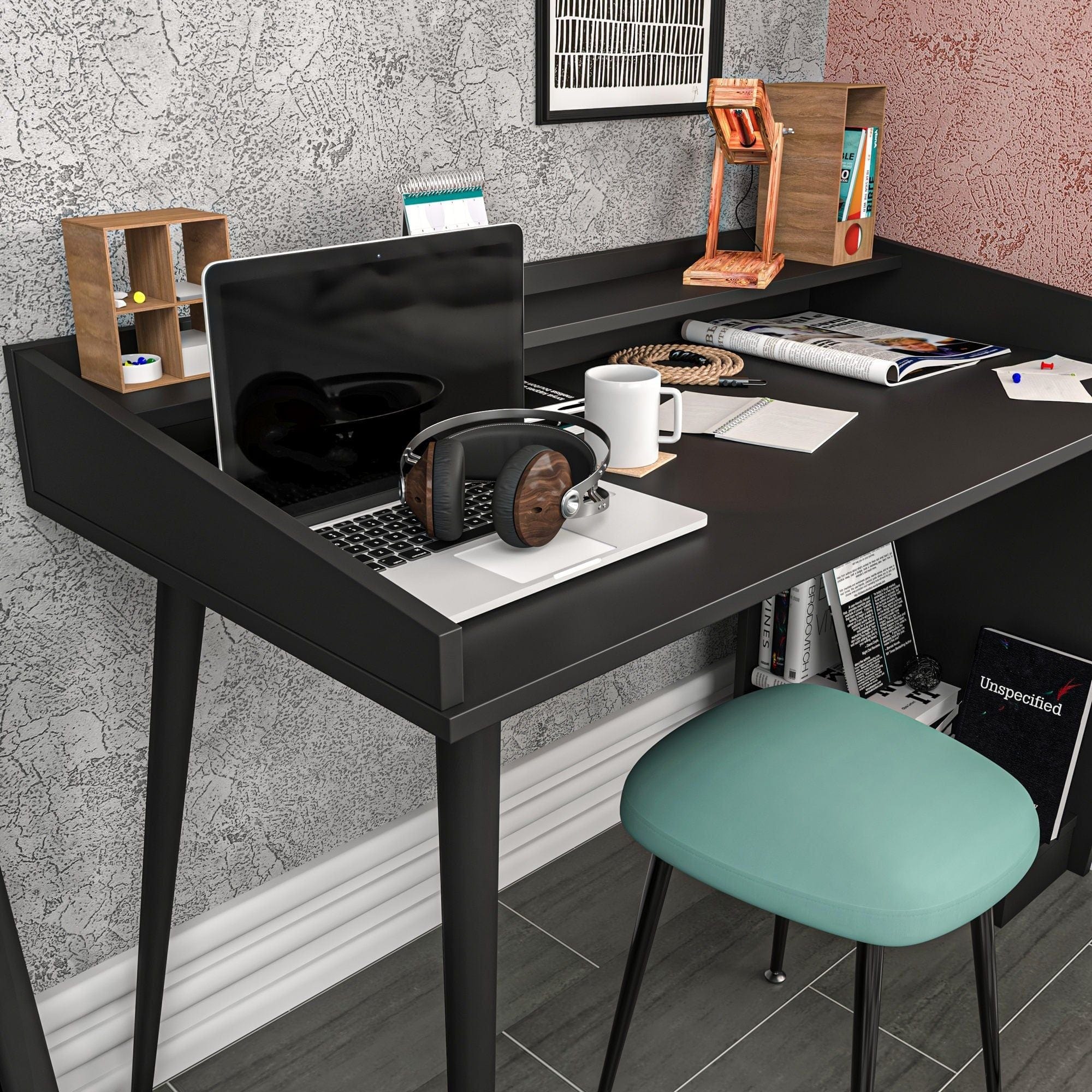 Birou VANESSA, negru, PAL melaminat, 122x59x88 cm