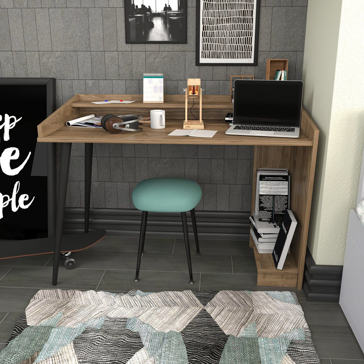 Birou VANESSA, nuc/negru, PAL melaminat, 122x59x88 cm