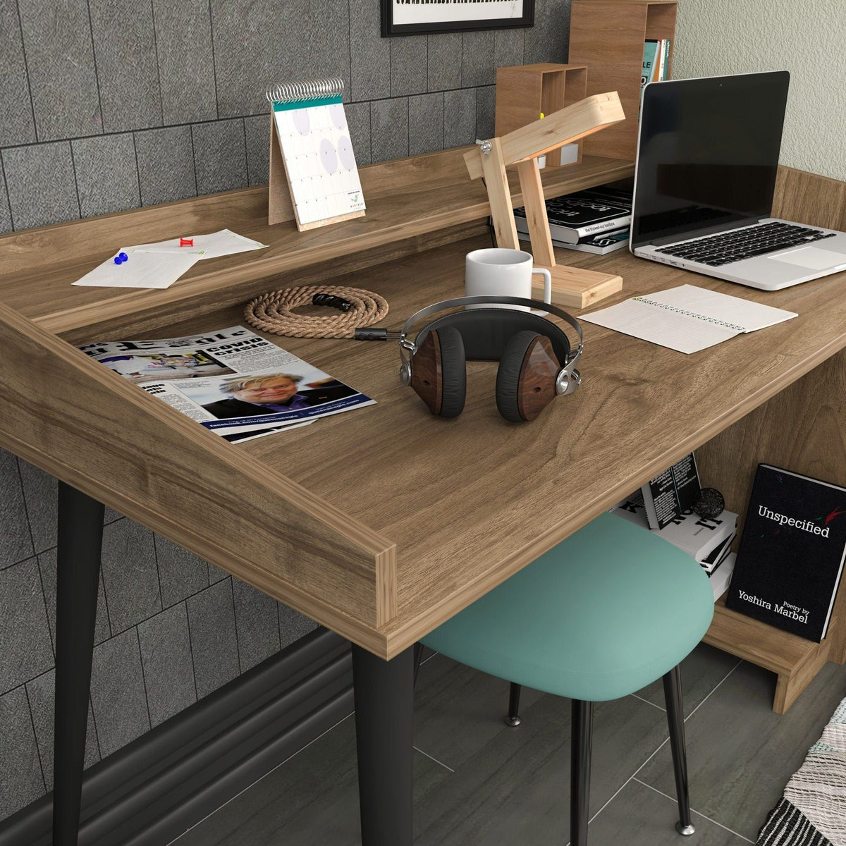 Birou VANESSA, nuc/negru, PAL melaminat, 122x59x88 cm