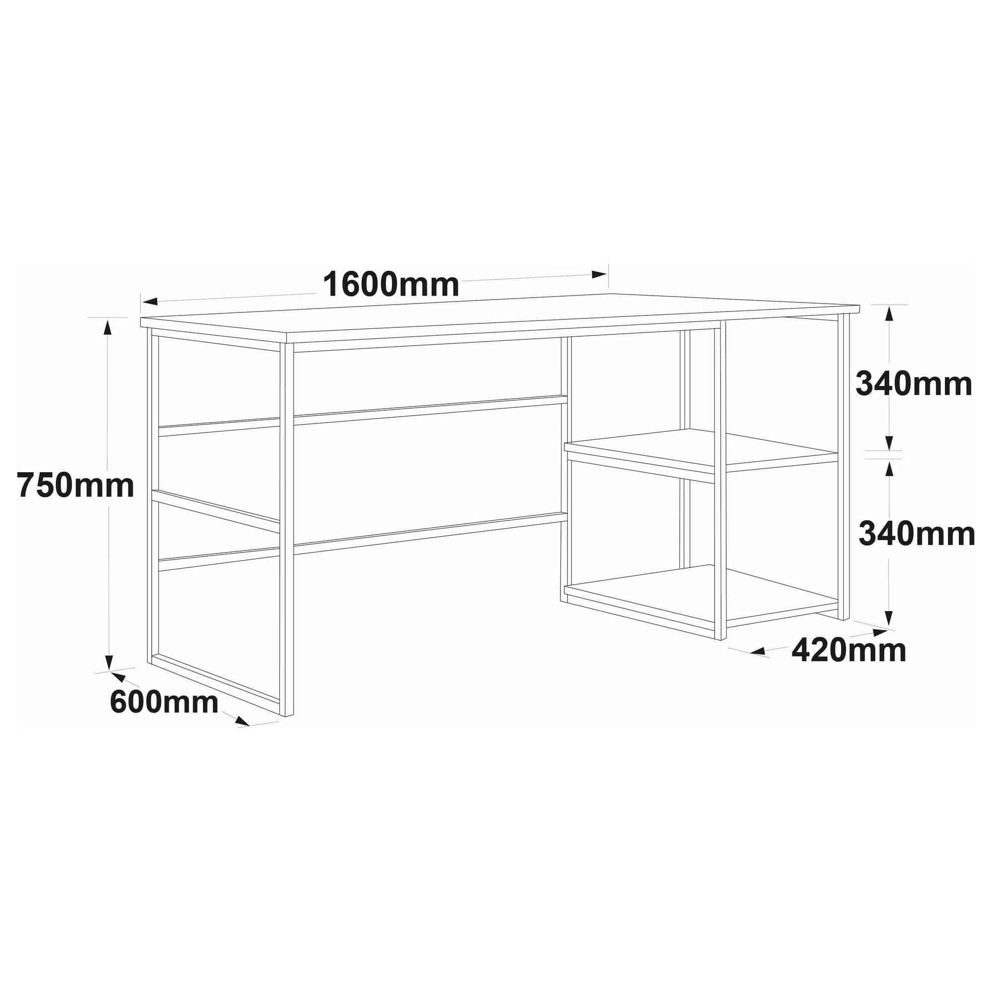 Birou VG28-A, stejar/negru, PAL melaminat/metal, 160x60x75 cm
