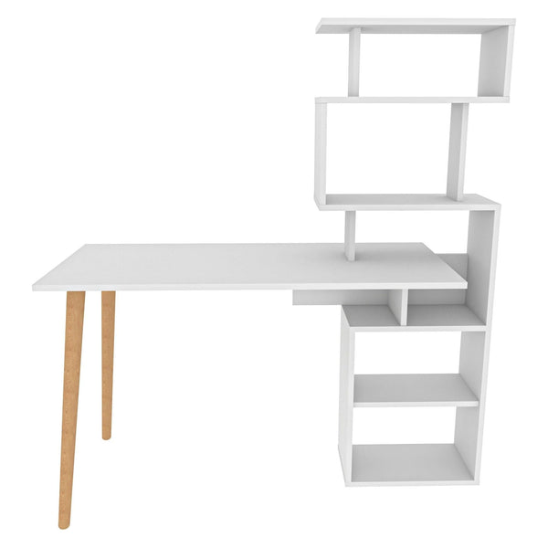 Birou VINA, alb/stejar, PAL melaminat, 133x55x146 cm