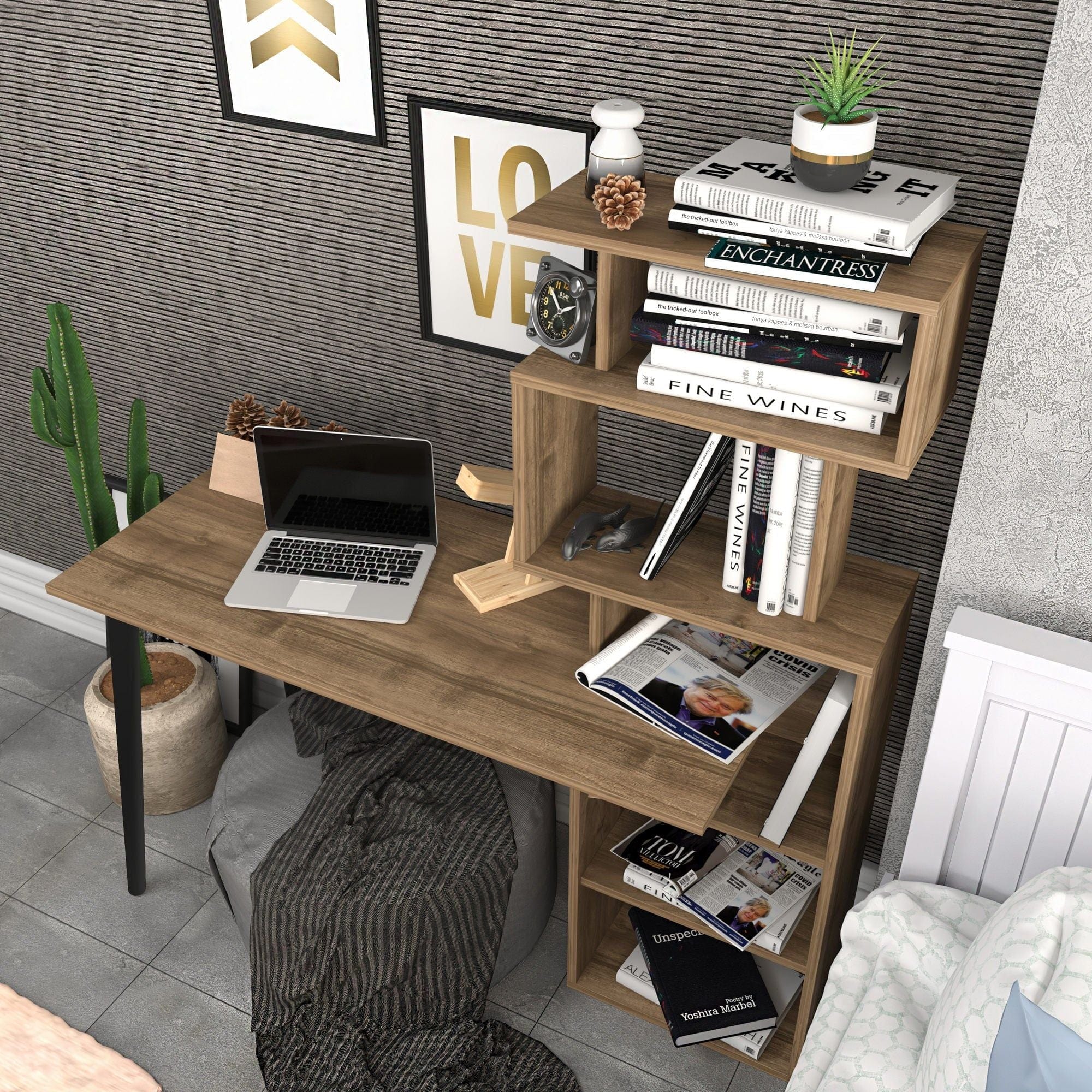 Birou VINA, nuc, PAL melaminat, 133x55x146 cm