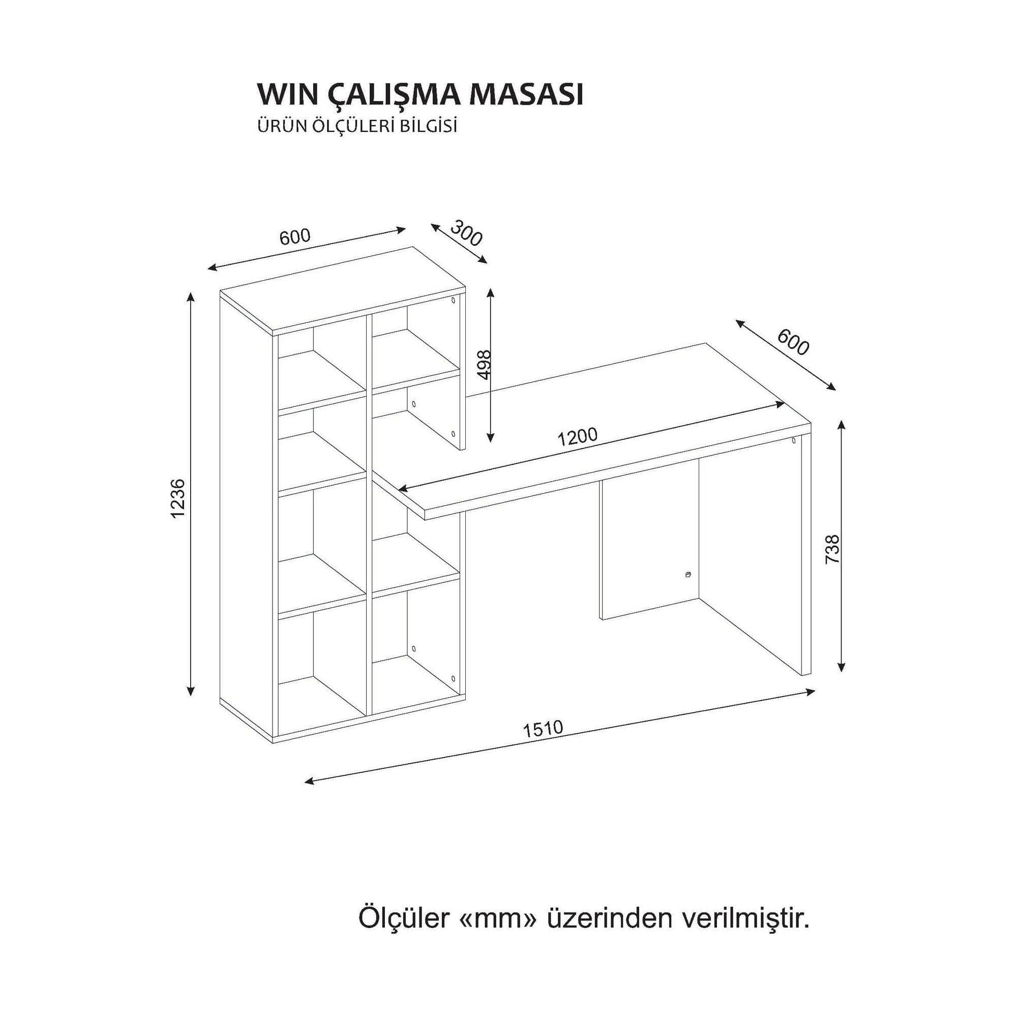 Birou WIN, alb/nuc, PAL melaminat, 151x60x124 cm