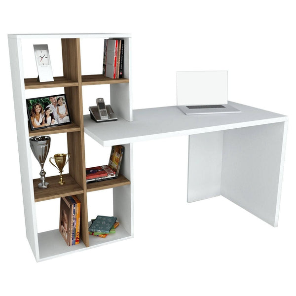 Birou WIN, alb/nuc, PAL melaminat, 151x60x124 cm