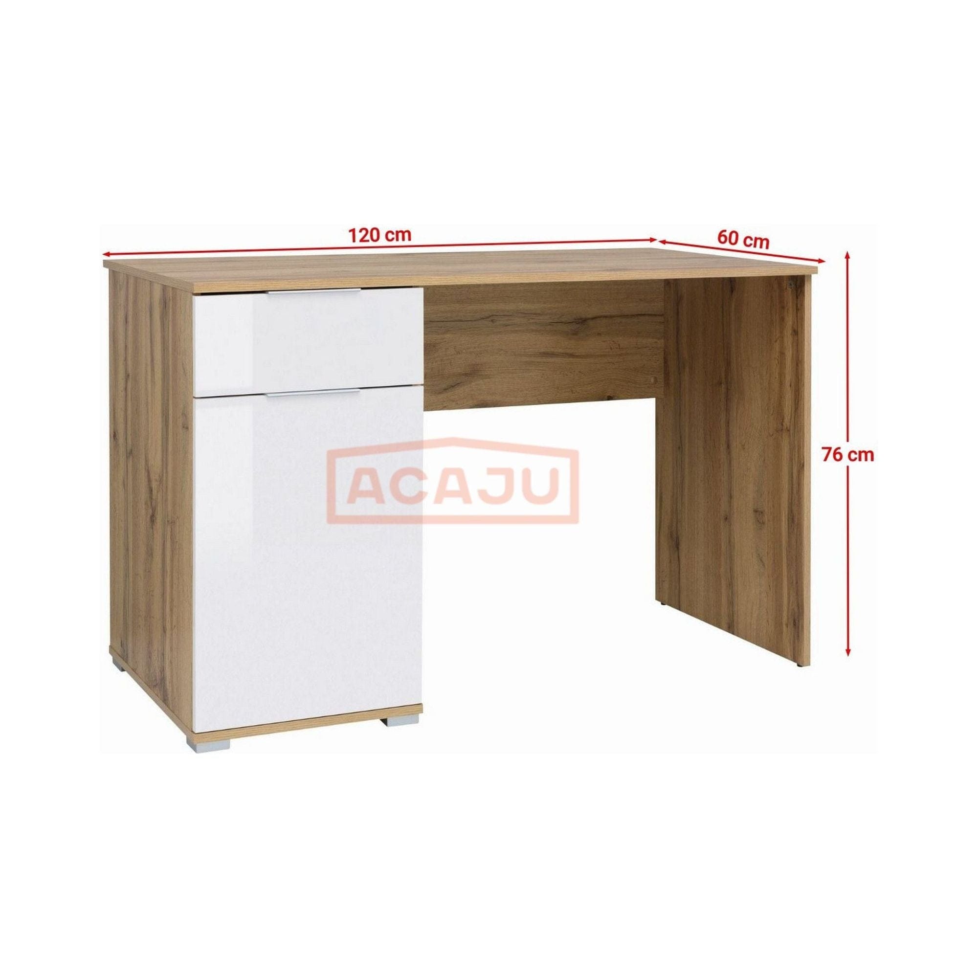 Birou ZELE, stejar wotan/alb, PAL laminat, 120x60x76 cm