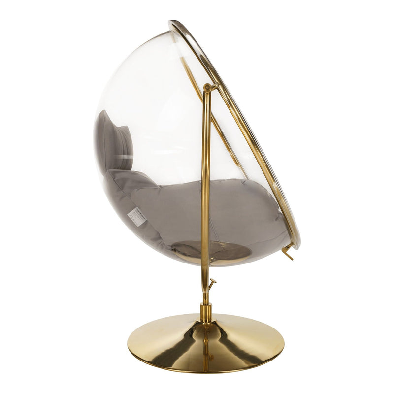 Scaun suspendat BUBBLE TIP 2 cu suport auriu, transparent/gri, 106x80x135 cm