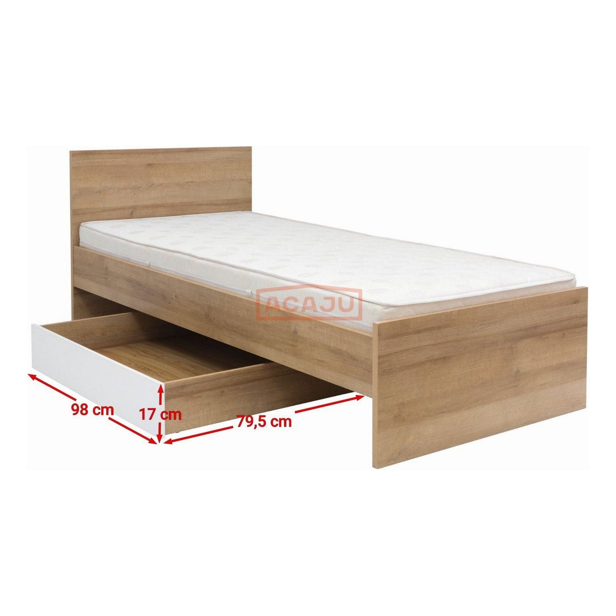 Cadru pat Balder 90x200, stejar riviera, PAL/metal, cu sertar