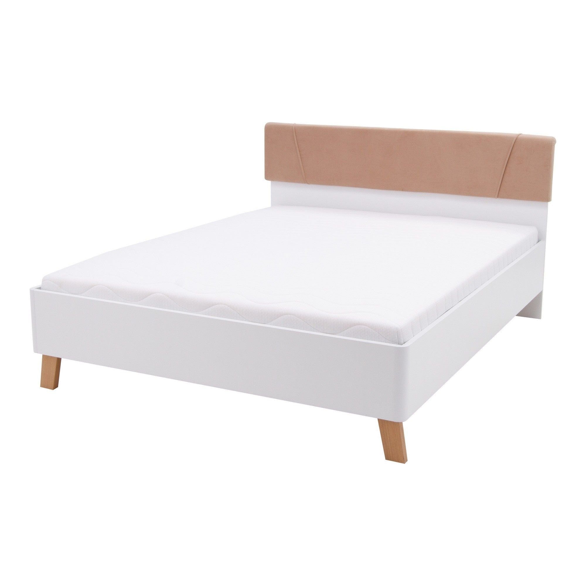 Cadru pat OLINDA 160x200, alb/maro, cu panouri laterale si iluminare led