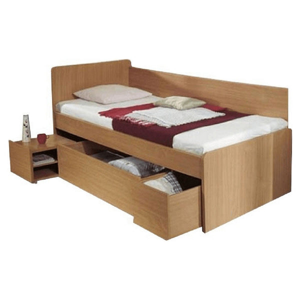 Cadru pat OTO 90x200, fag, PAL laminat, cu noptiera si spatii depozitare