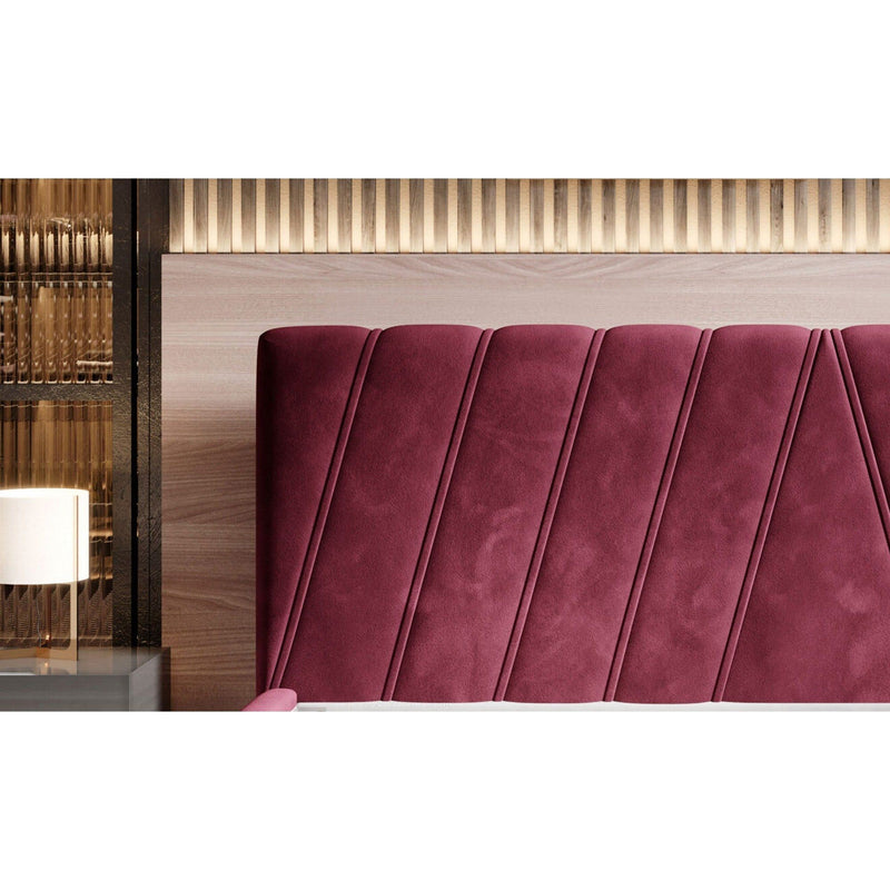 Pat CALYPSO SR, stofa catifelata roz prafuit - Riviera 62, Gama Premium, 160x200 cm, somiera fixa din lemn