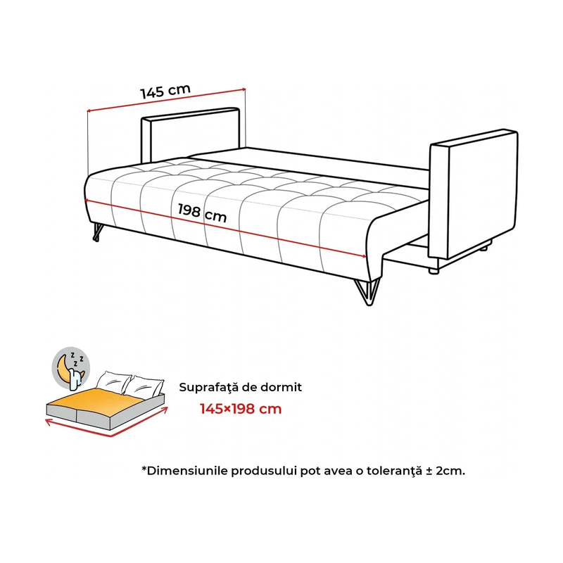 Canapea extensibila Aldo, personalizabil materiale Stofa de Lux, 227x106x92 cm