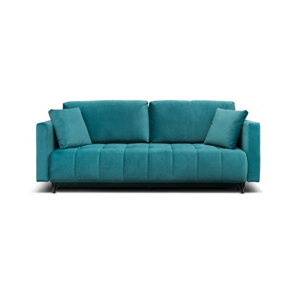 Canapea extensibila ALDO 3L, stofa catifelata turcoaz - Piano 10, cu spatiu depozitare, 227x106/145x92 cm