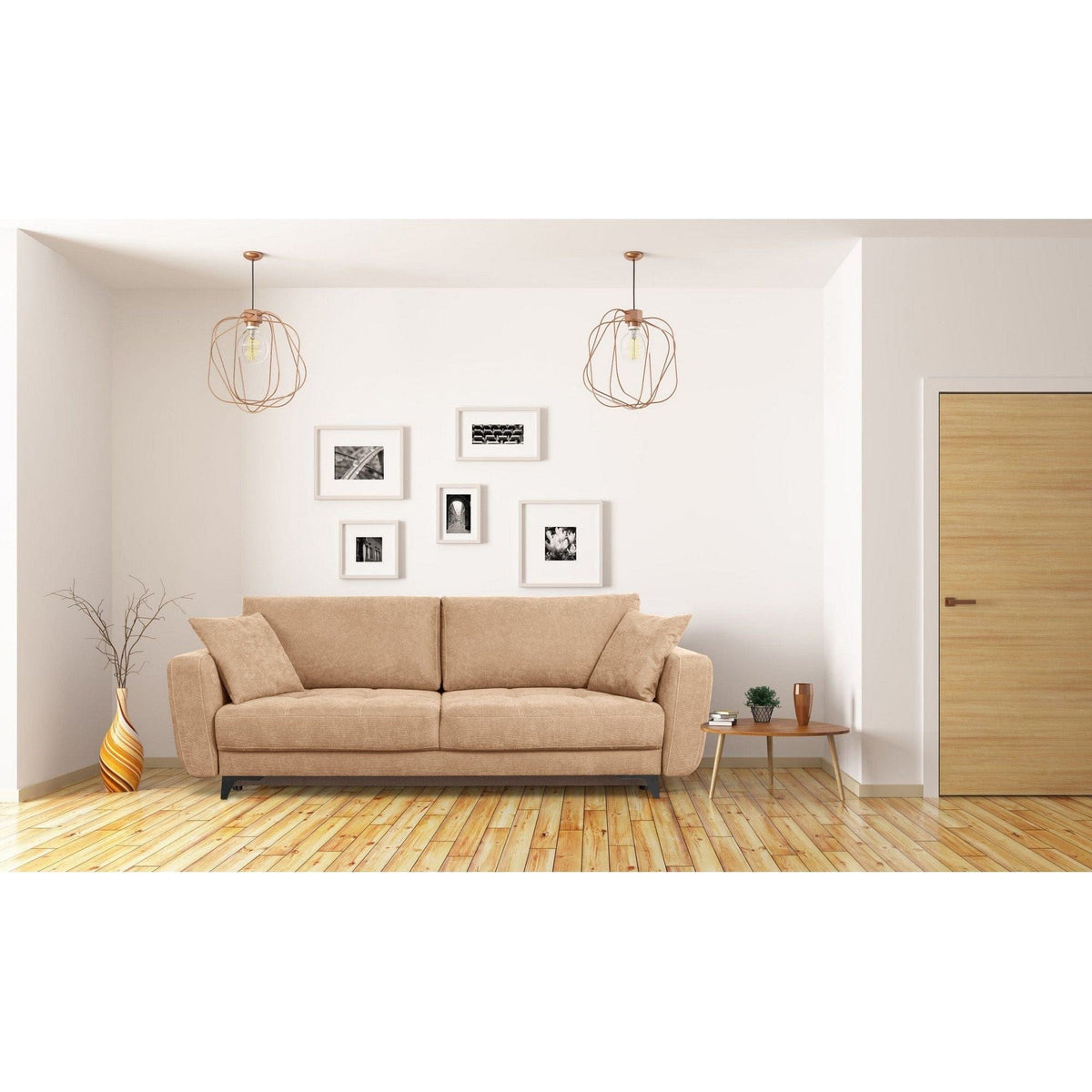 Canapea extensibila KARISA, stofa bej - Element 6, cu spatiu depozitare, 246x111x93 cm
