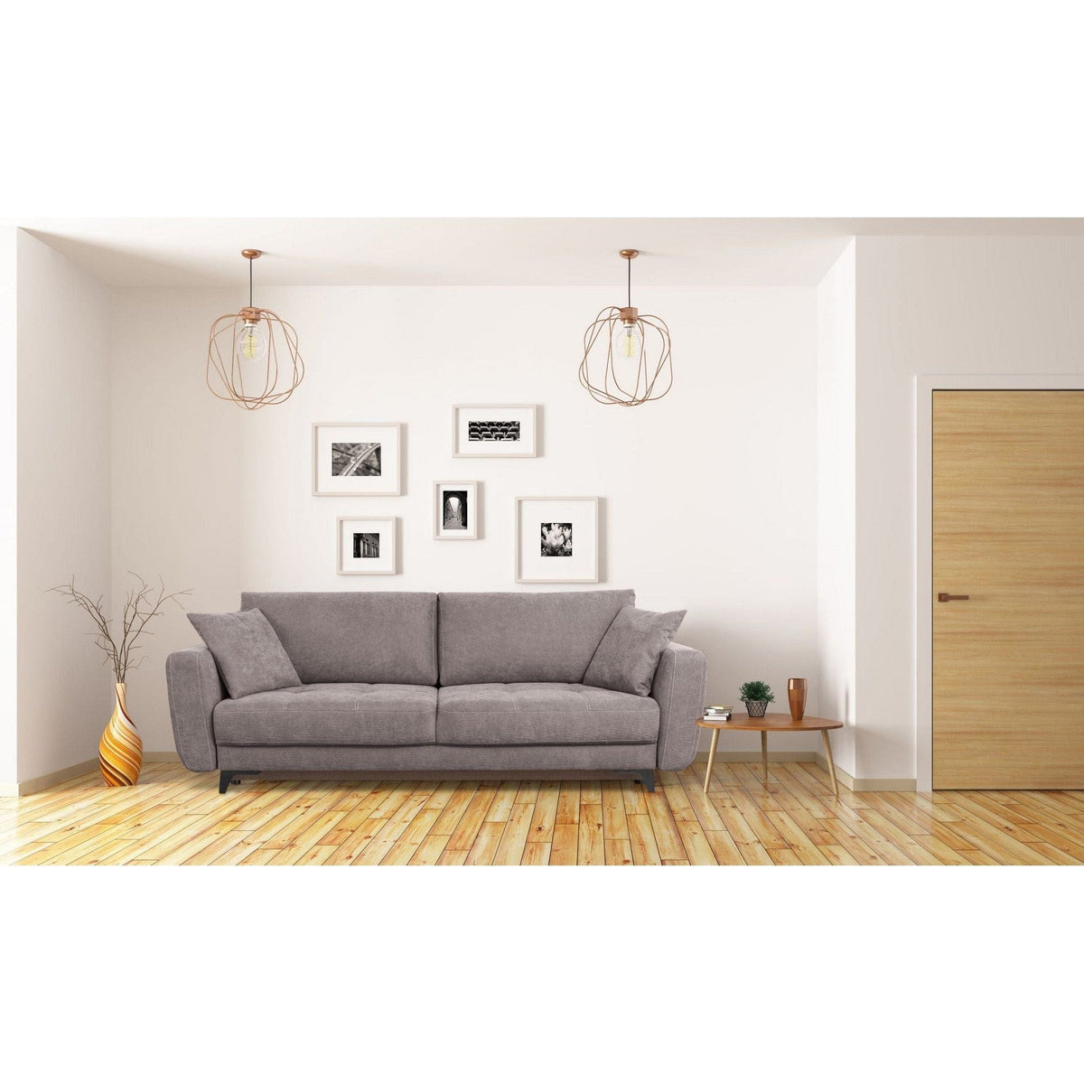 Canapea extensibila KARISA, stofa gri - Element 3, cu spatiu depozitare, 246x111x93 cm