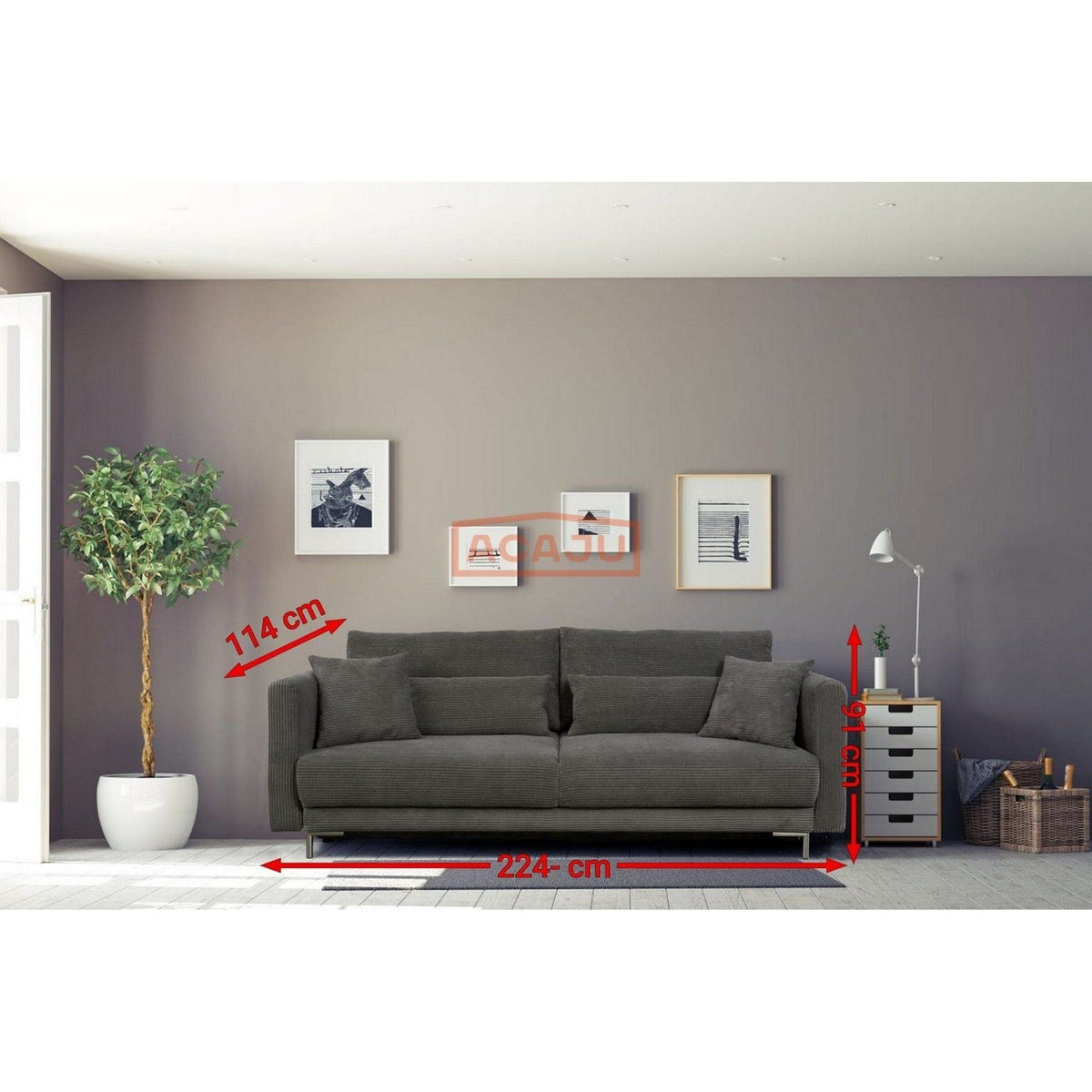 Canapea extensibila RICO, personalizabil materiale gama Platinium, cu lada depozitare, 224x114x91 cm
