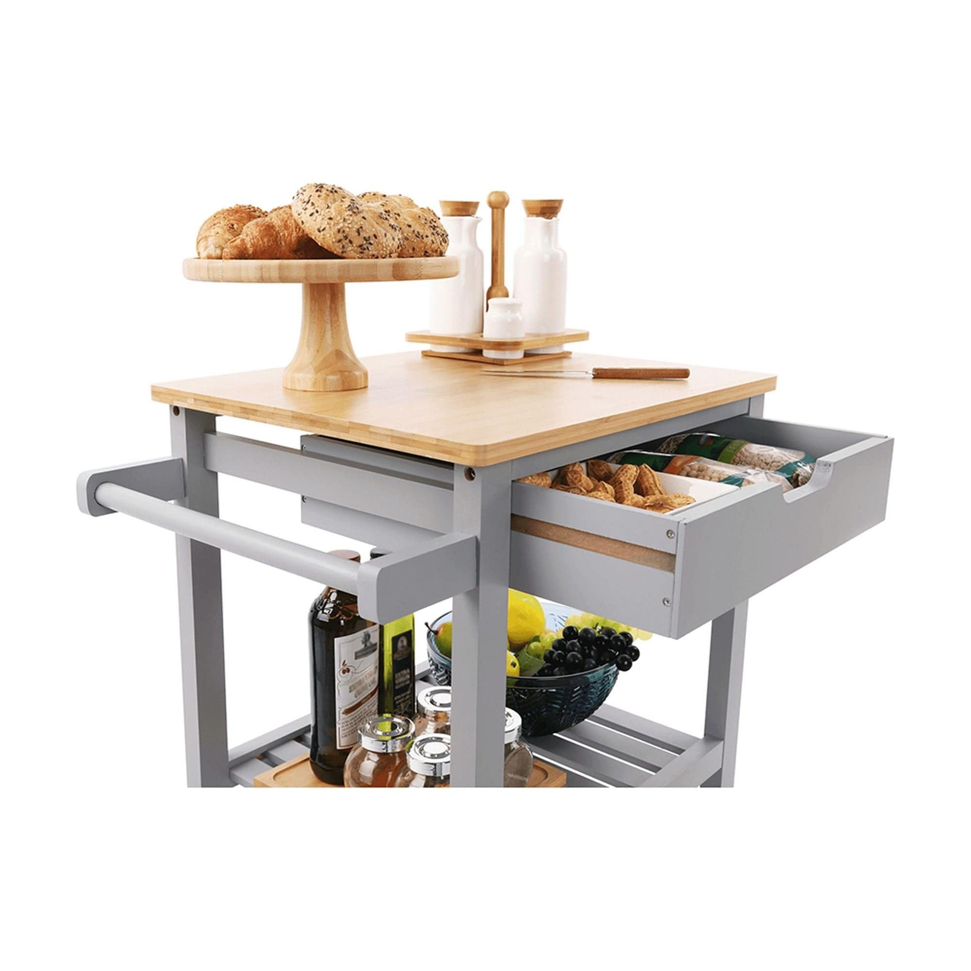 Carucior servire ARETE, gri/stejar, 59x40x86 cm