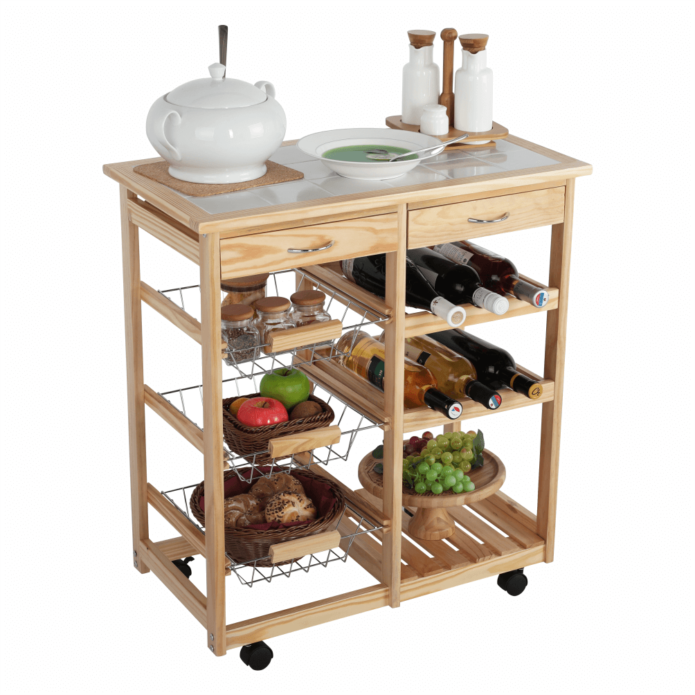 Carucior servire CAYMAN, stejar/alb, lemn/ceramica, 67x37x75 cm