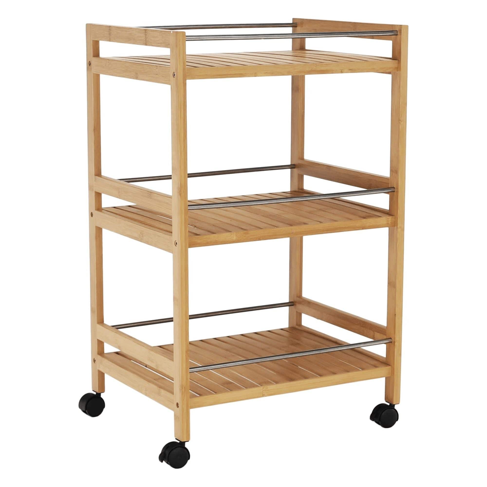 Carucior servire NASHY, stejar/negru, lemn de bambus/otel, 47x38x76 cm