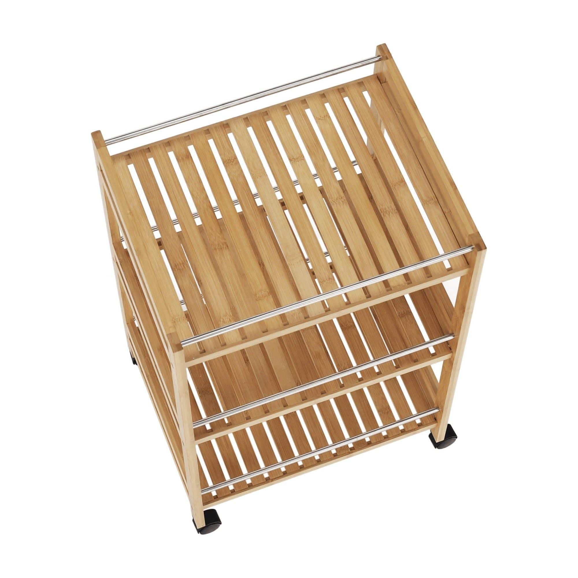 Carucior servire NASHY, stejar/negru, lemn de bambus/otel, 47x38x76 cm