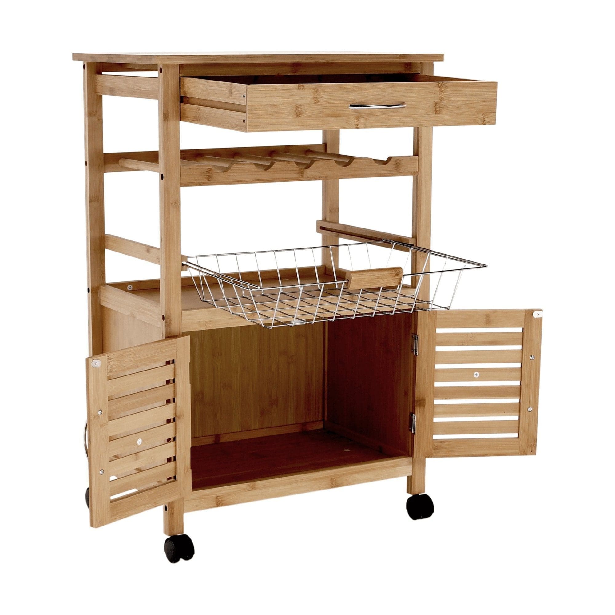 Carucior servire NAVID, stejar, bambus, 56x36x85 cm