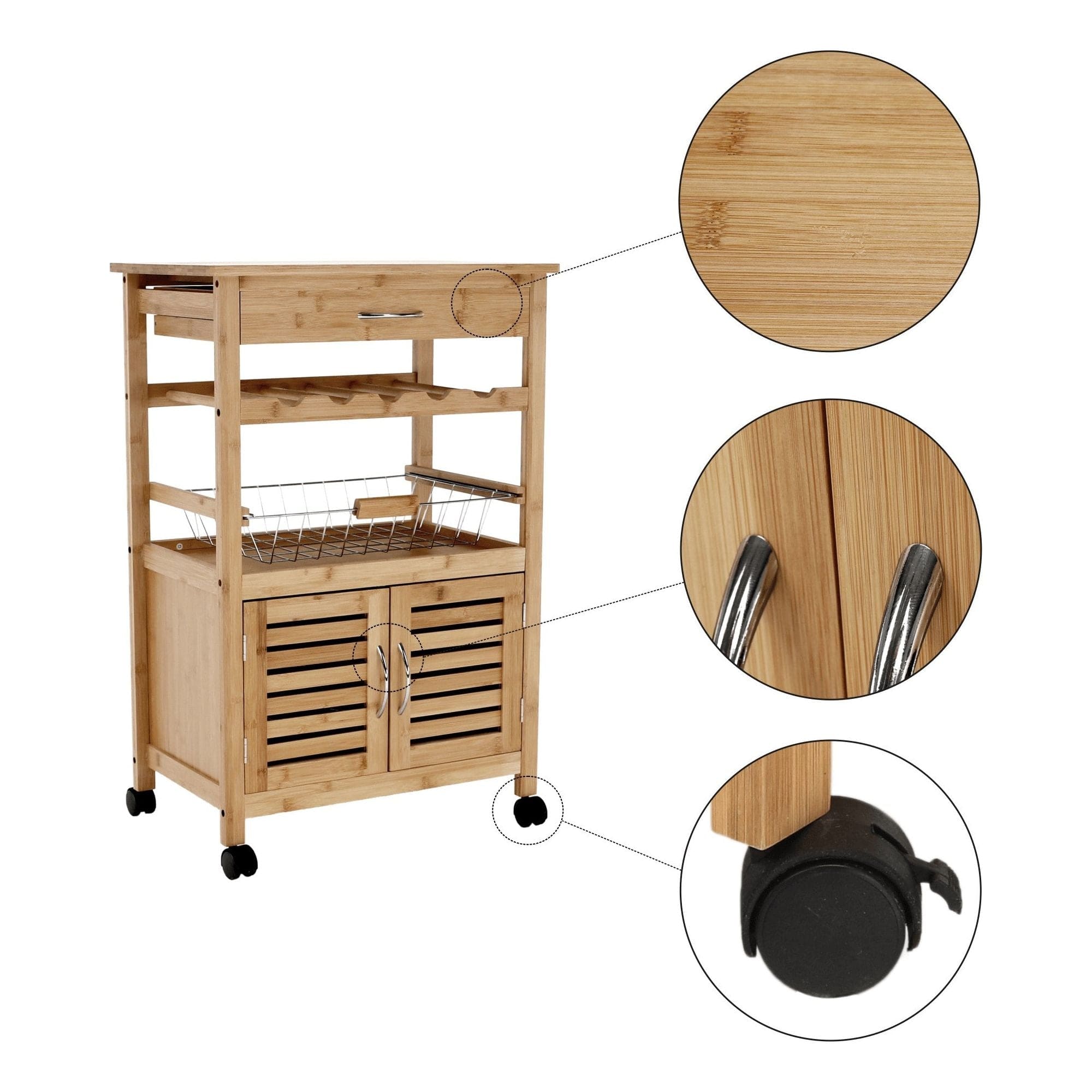 Carucior servire NAVID, stejar, bambus, 56x36x85 cm