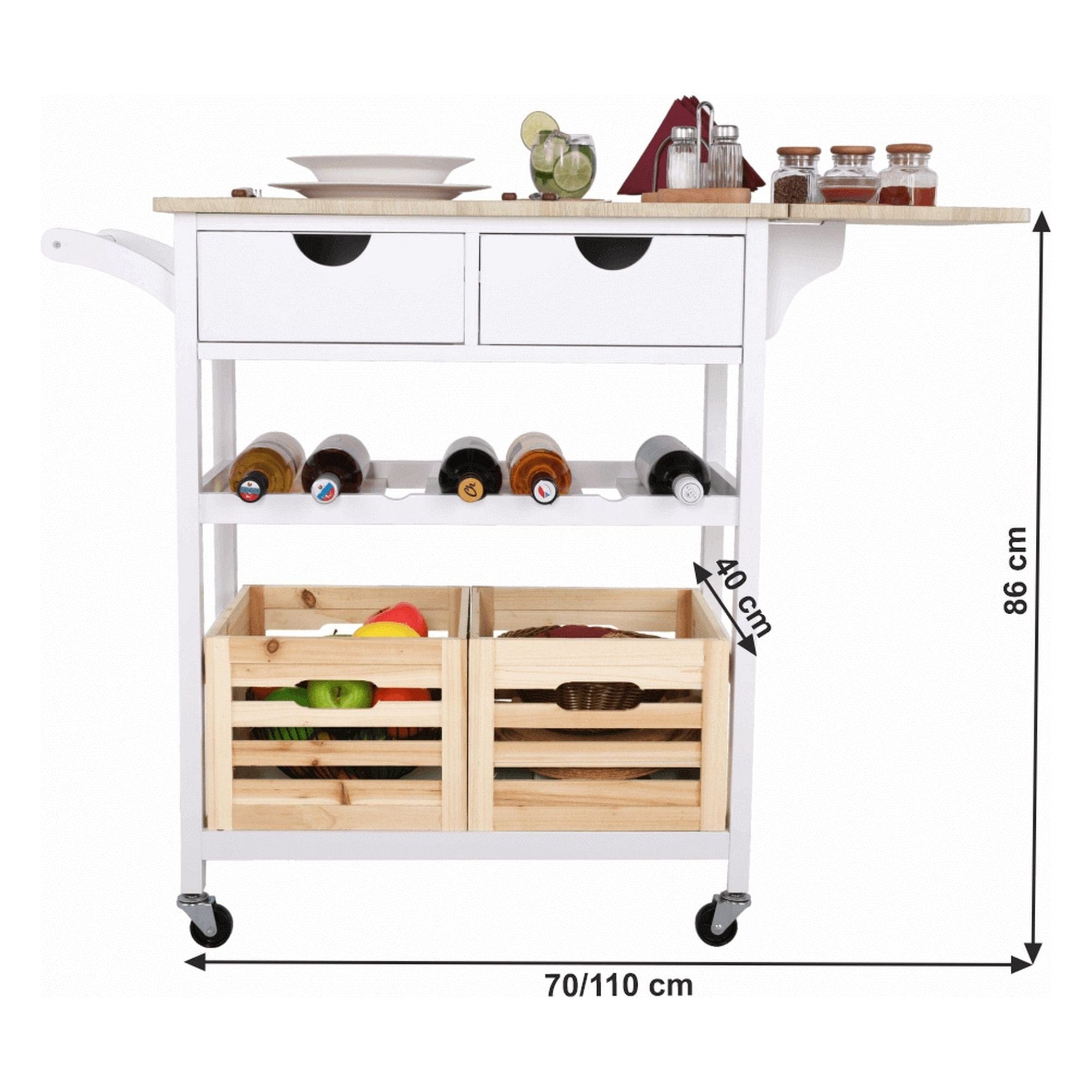 Carucior servire PASSAT, alb, 70/110x40x86 cm